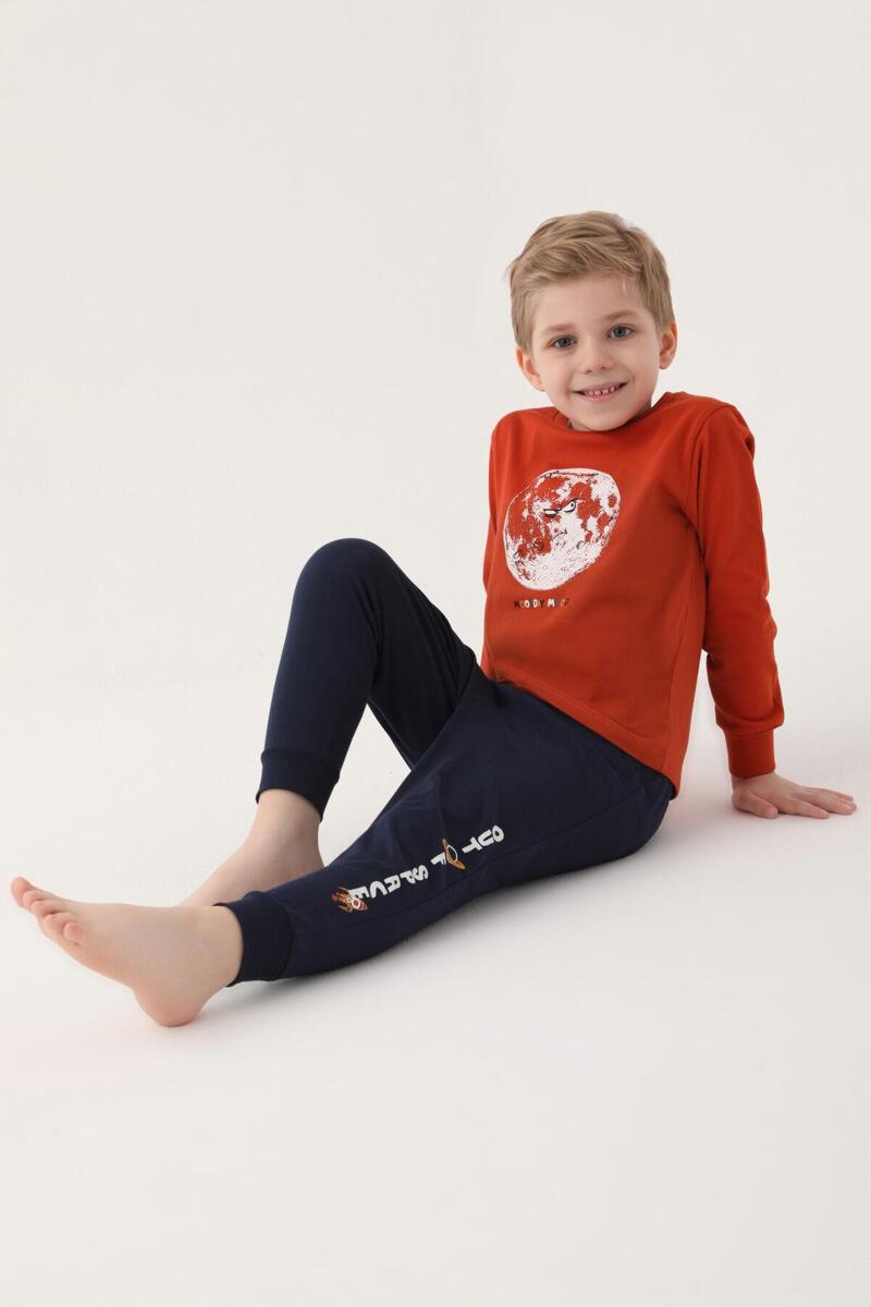 Roly Poly 3205 Garson Moon Erkek Çocuk Uzun Kol Pijama Takım - KREMİT