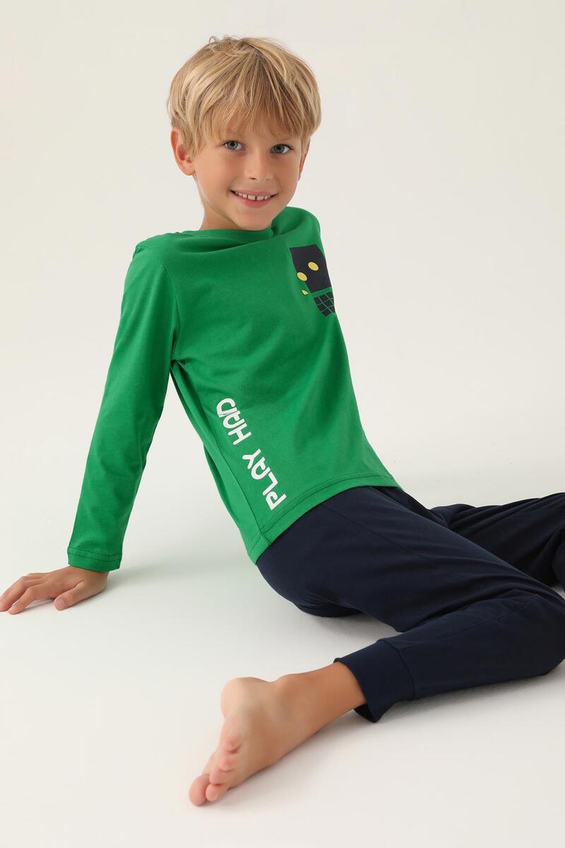 Roly Poly 3338 Garson Play Hard Erkek Çocuk Pijama Takımı - YEŞİL