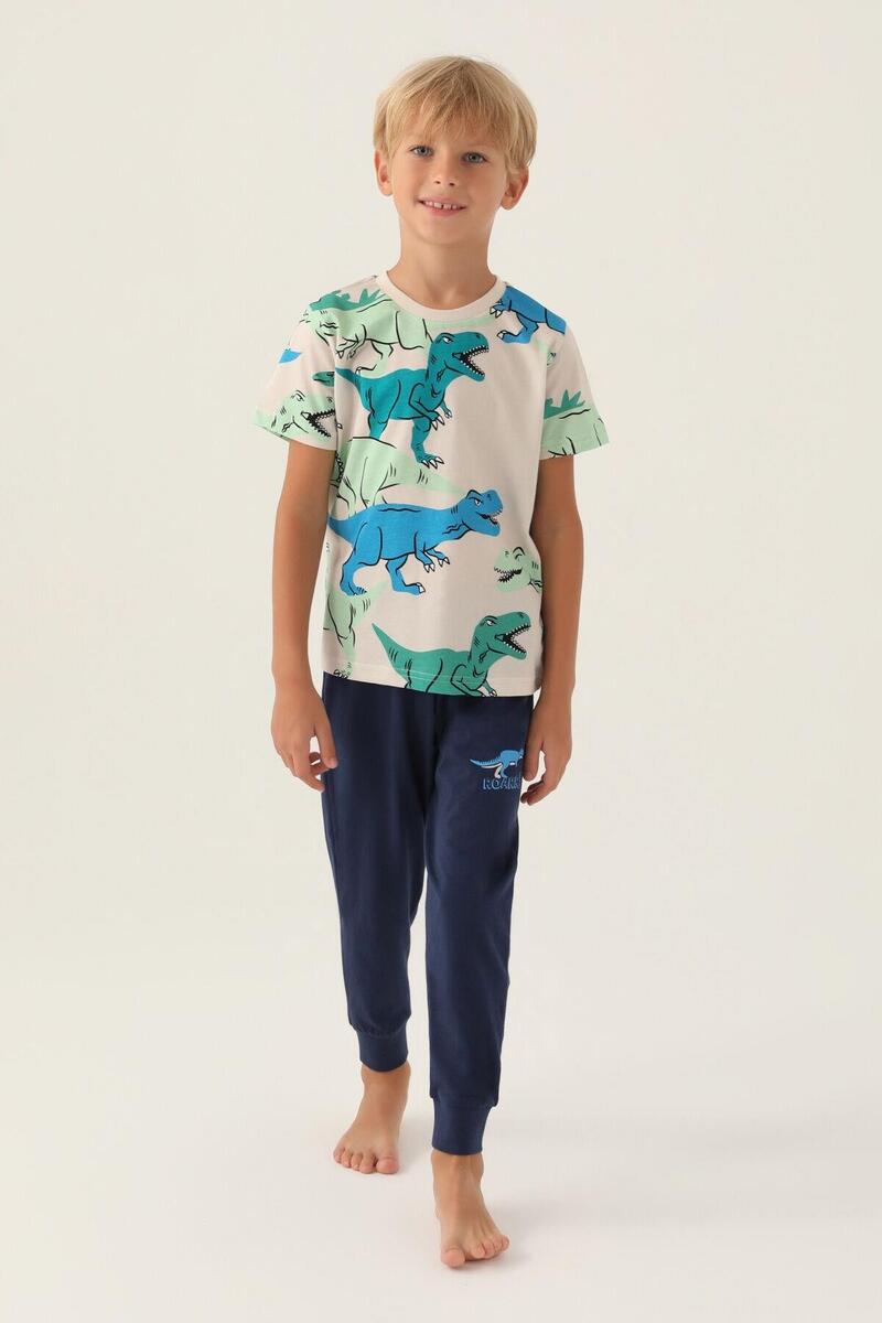 Roly Poly 3360 Dinosaur Erkek Çocuk Pijama Takımı - İNDİGO