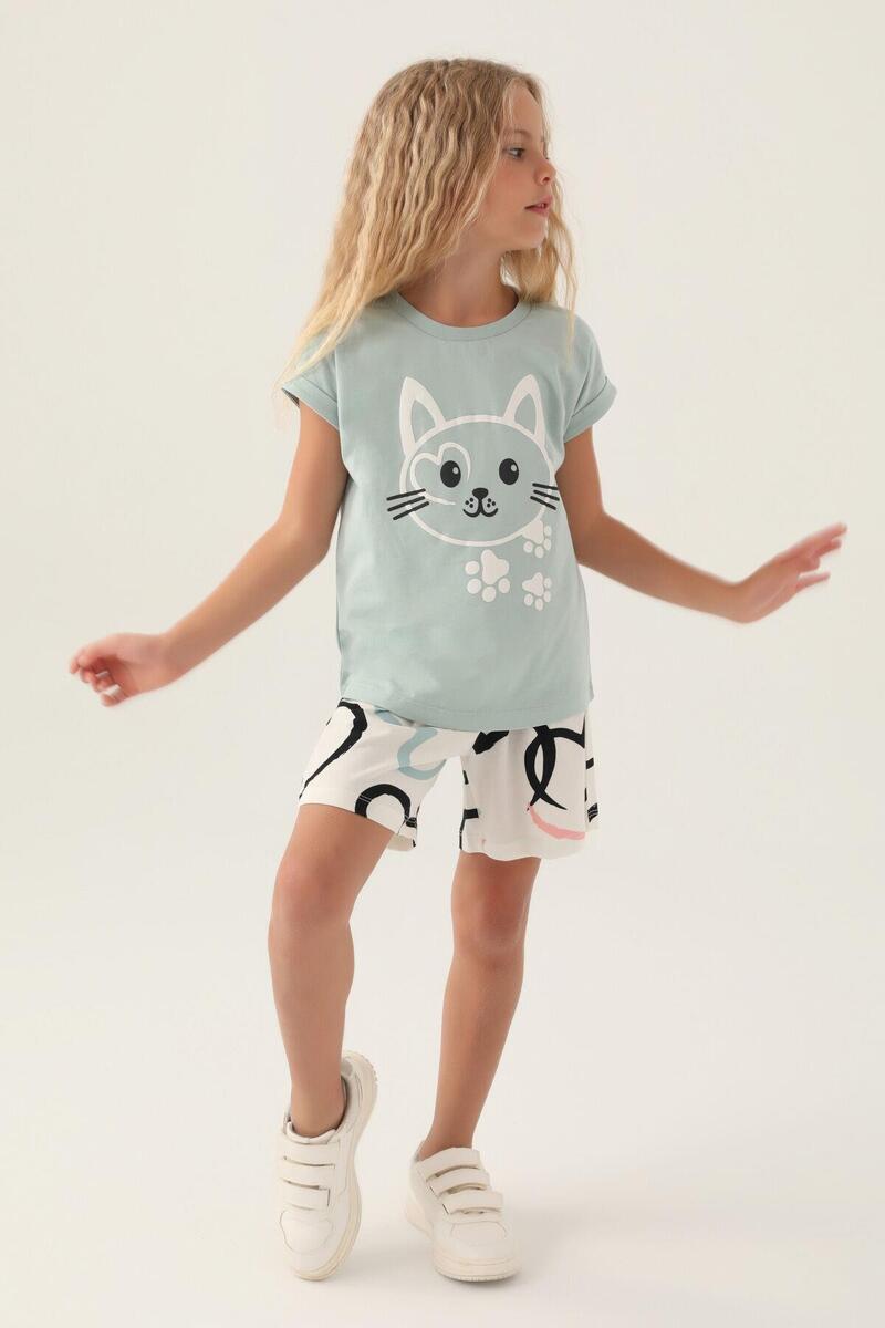 Roly Poly 3397 Cat Kız Çocuk Şort Takım - SU YEŞİLİ
