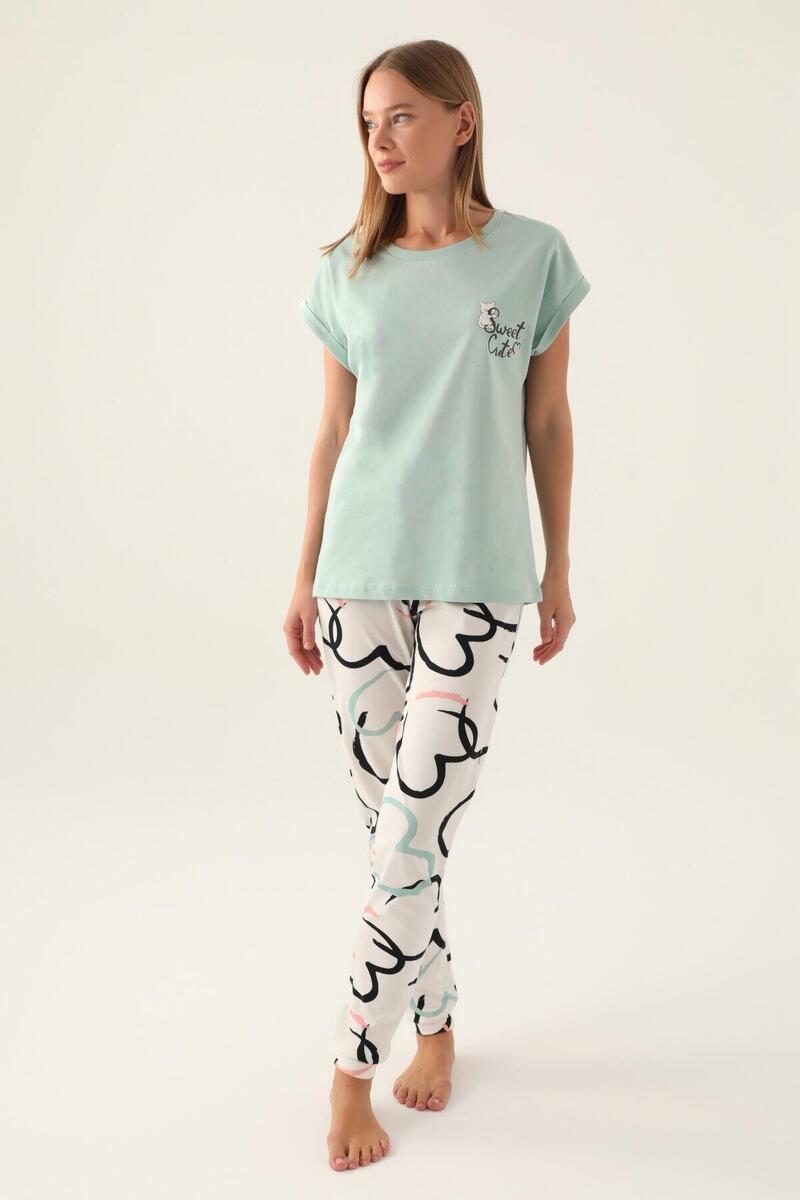 Roly Poly 3399 Cute Kadın Kısa Kol Pijama Takımı - SU YEŞİLİ