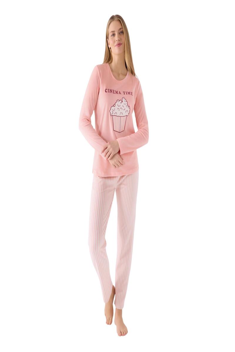 Roly Poly Kadın Pop Corn Cınema Time Uzun Kollu Pijama Takım - PEMBE
