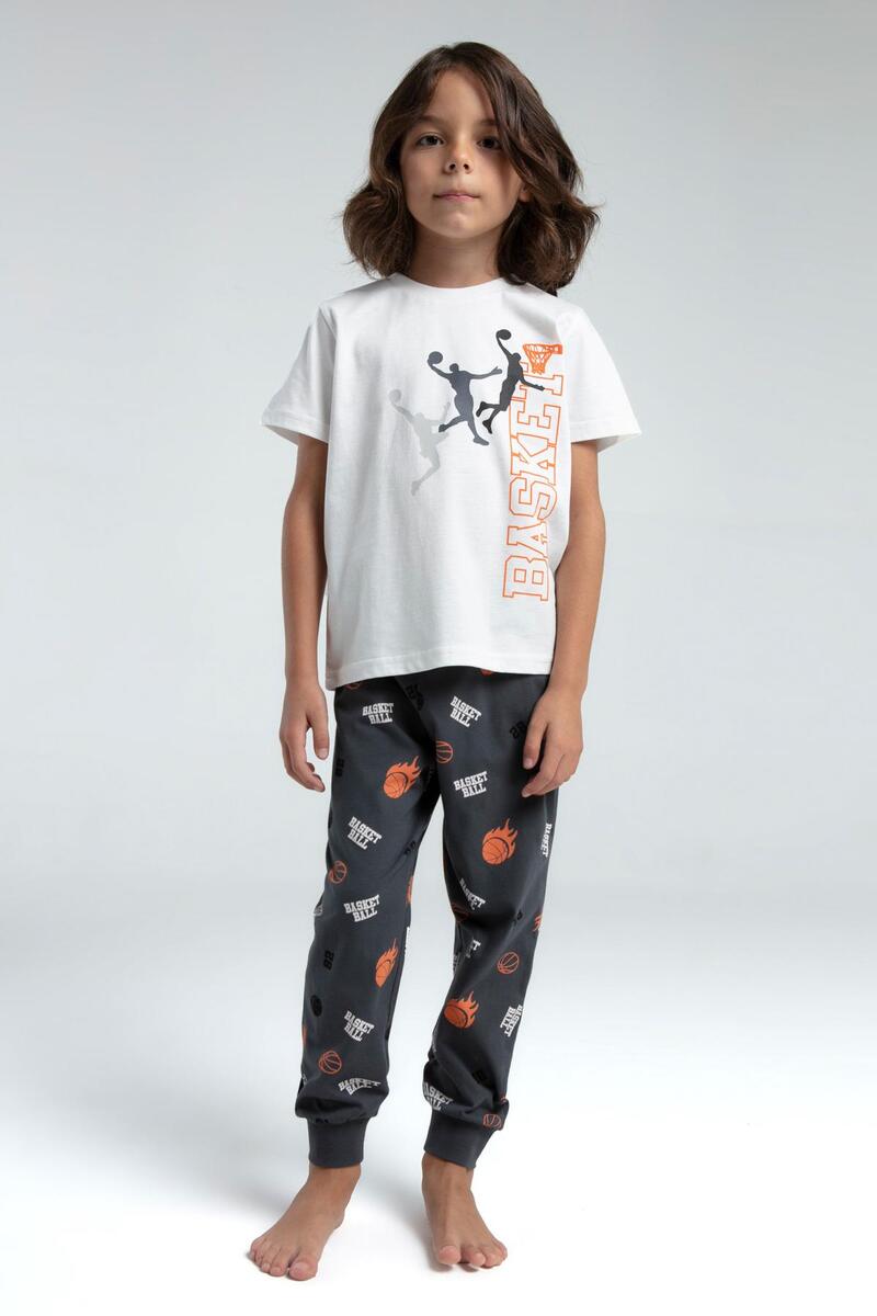 Roly Poly 3530 Garson Erkek Çocuk Bisiklet Yaka Kısa Kollu Pijama Takım - BEYAZ