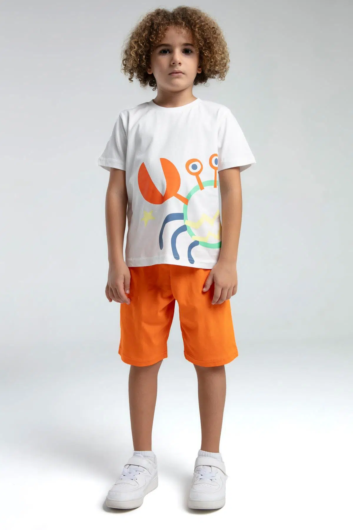 Roly Poly Crab Erkek Çocuk Regular Kalıp Kısa Kol Bermuda Şortlu Pijama Takım - BEYAZ