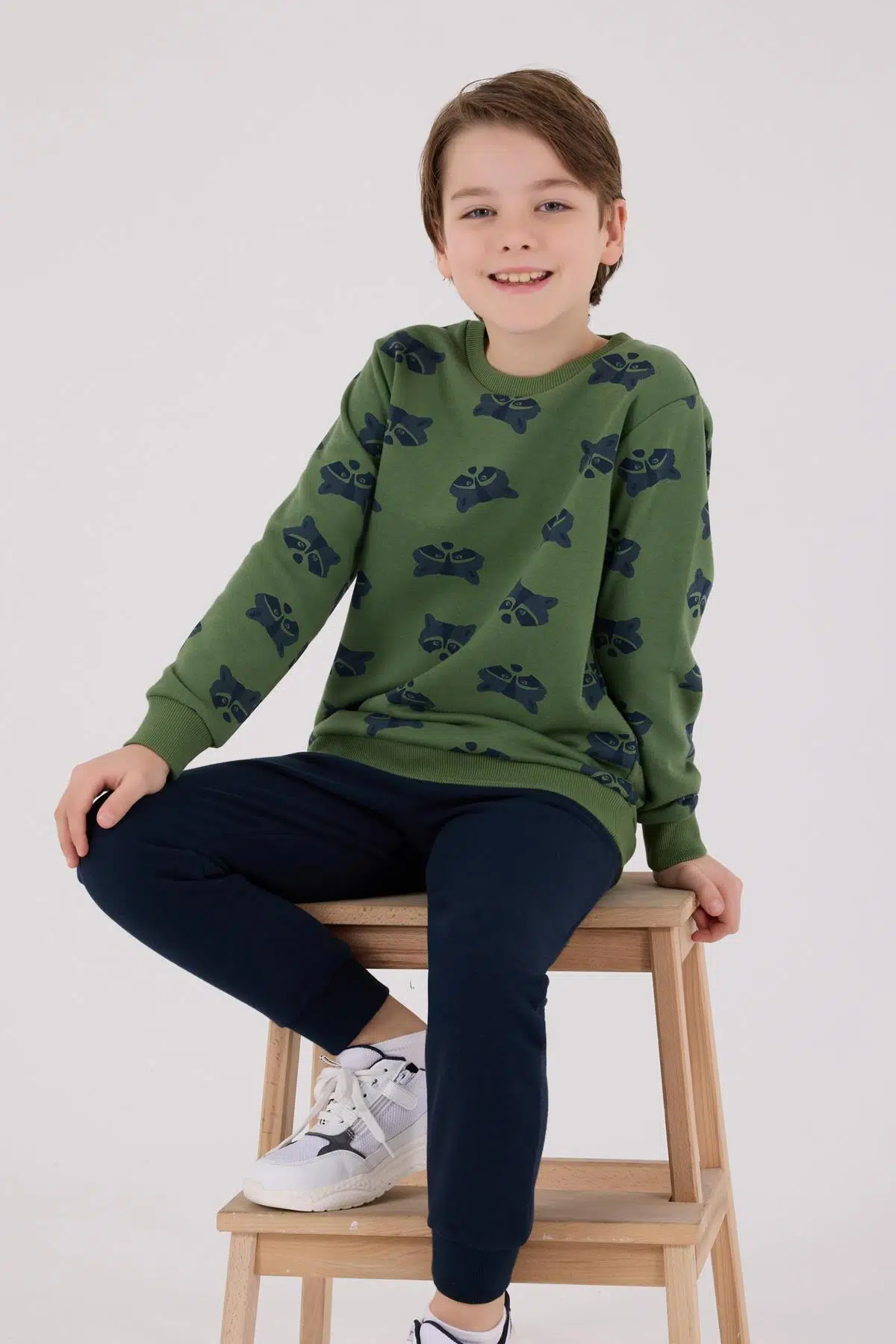 Roly Poly Garson Erkek Çocuk Bej Desenli Pamuklu Uzun Kollu Eşofman Takım