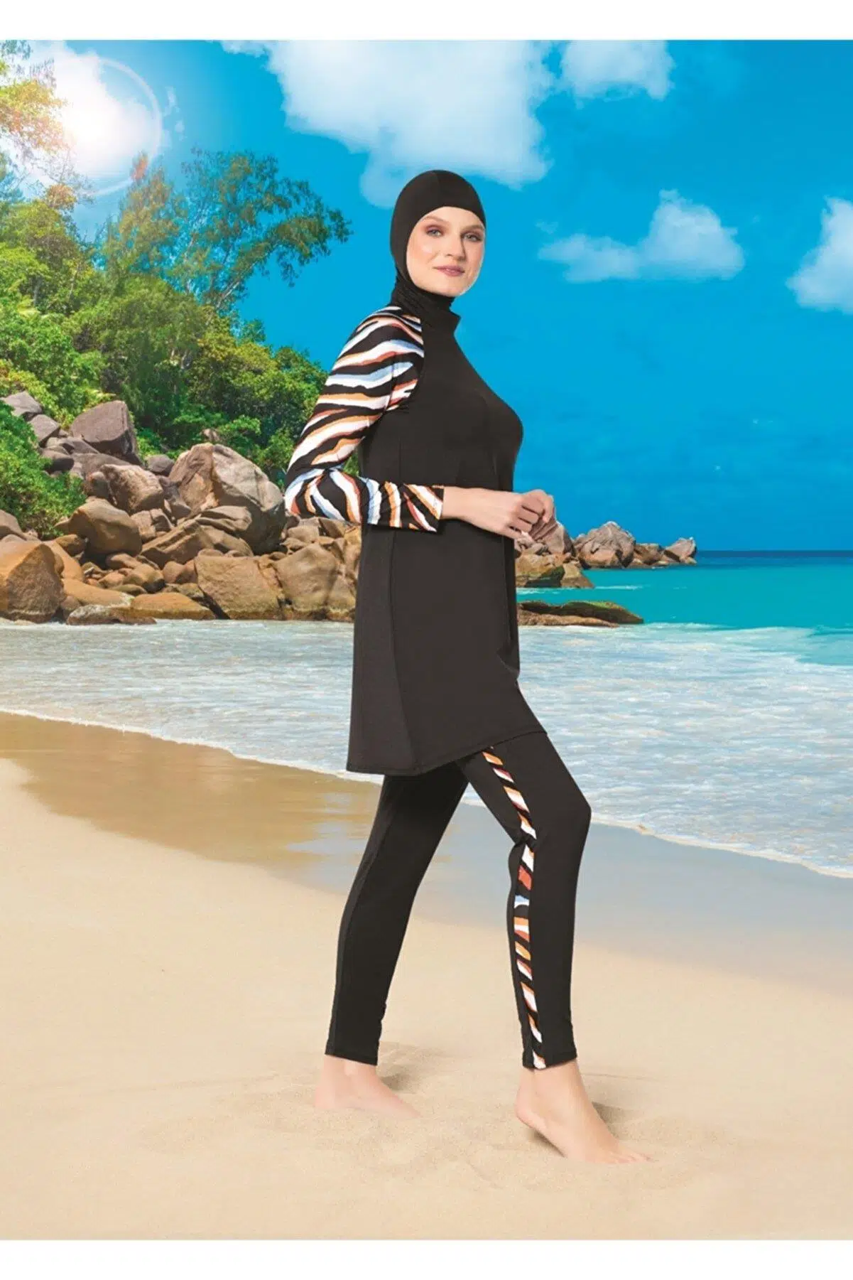 Ruko Maio 22128-1 Reglan Kol Micro Lycra Kumaş Tam Tesettür Mayo - SİYAH