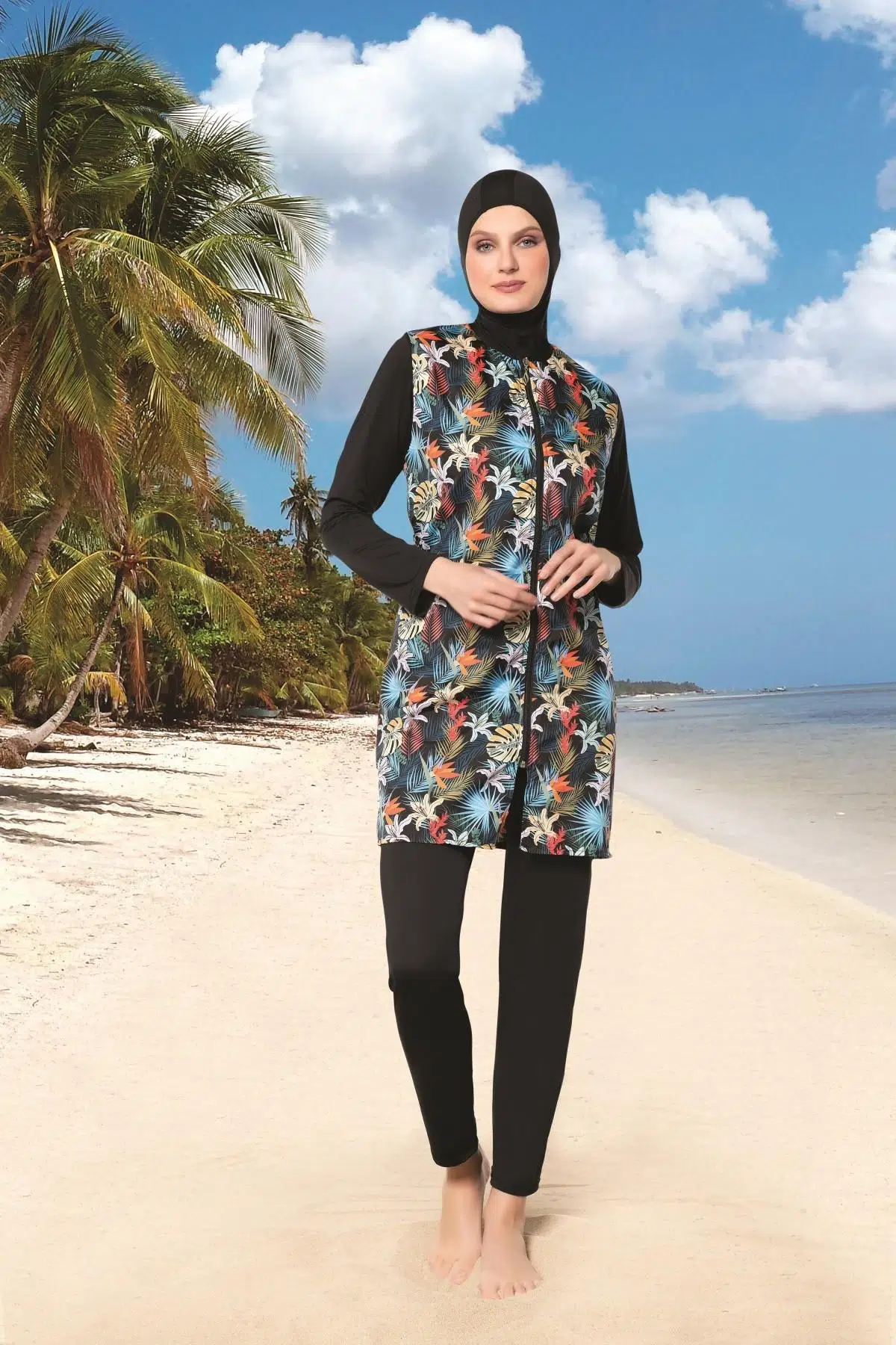 Ruko Maio 22148-3 0 Yaka Paraşüt Mikro Kumaş Tam Tesettür Mayo - SİYAH