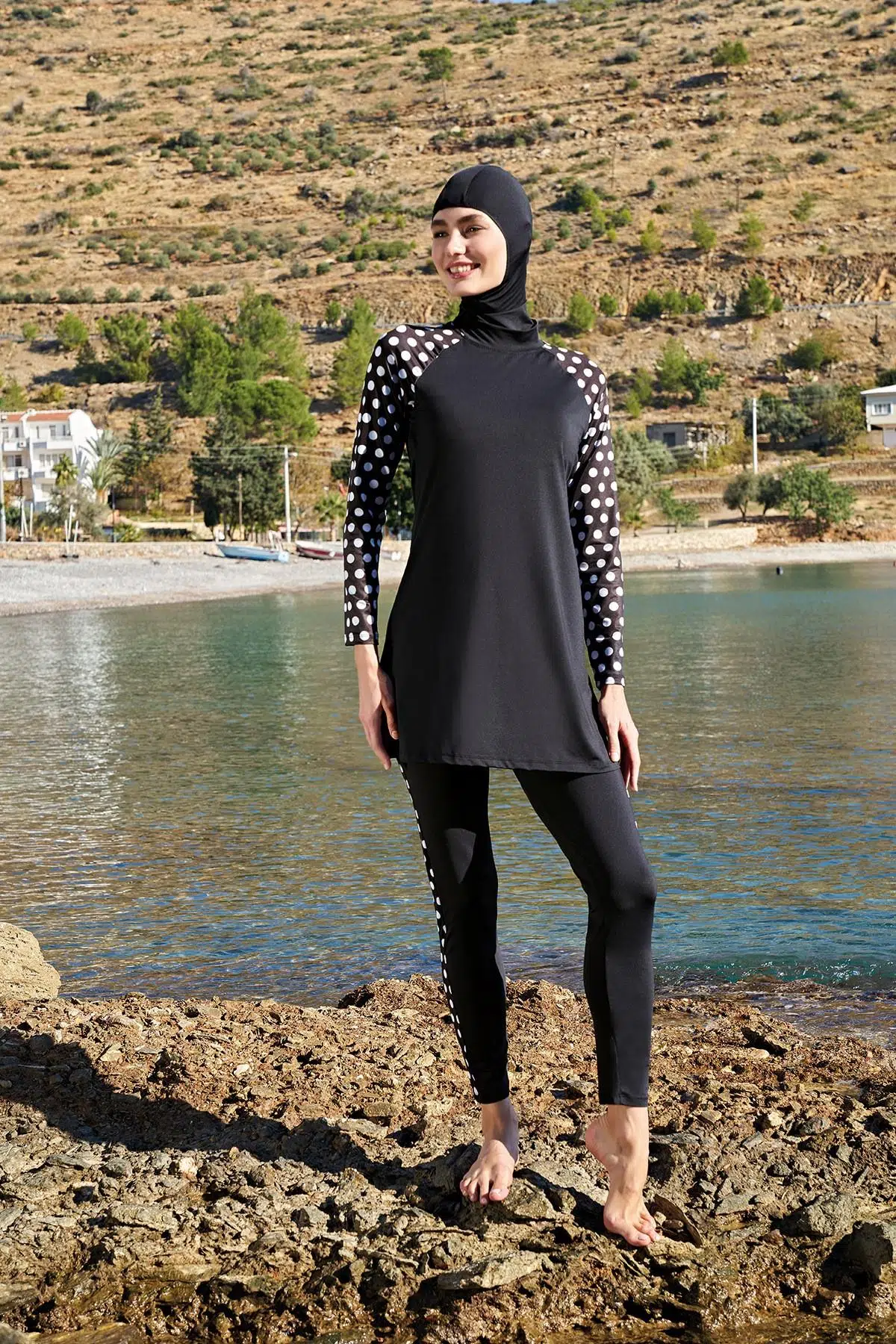 Ruko Maio 23108 Kadın Reglan Kol Micro Kumaş Tam Tesettür Mayo - SİYAH