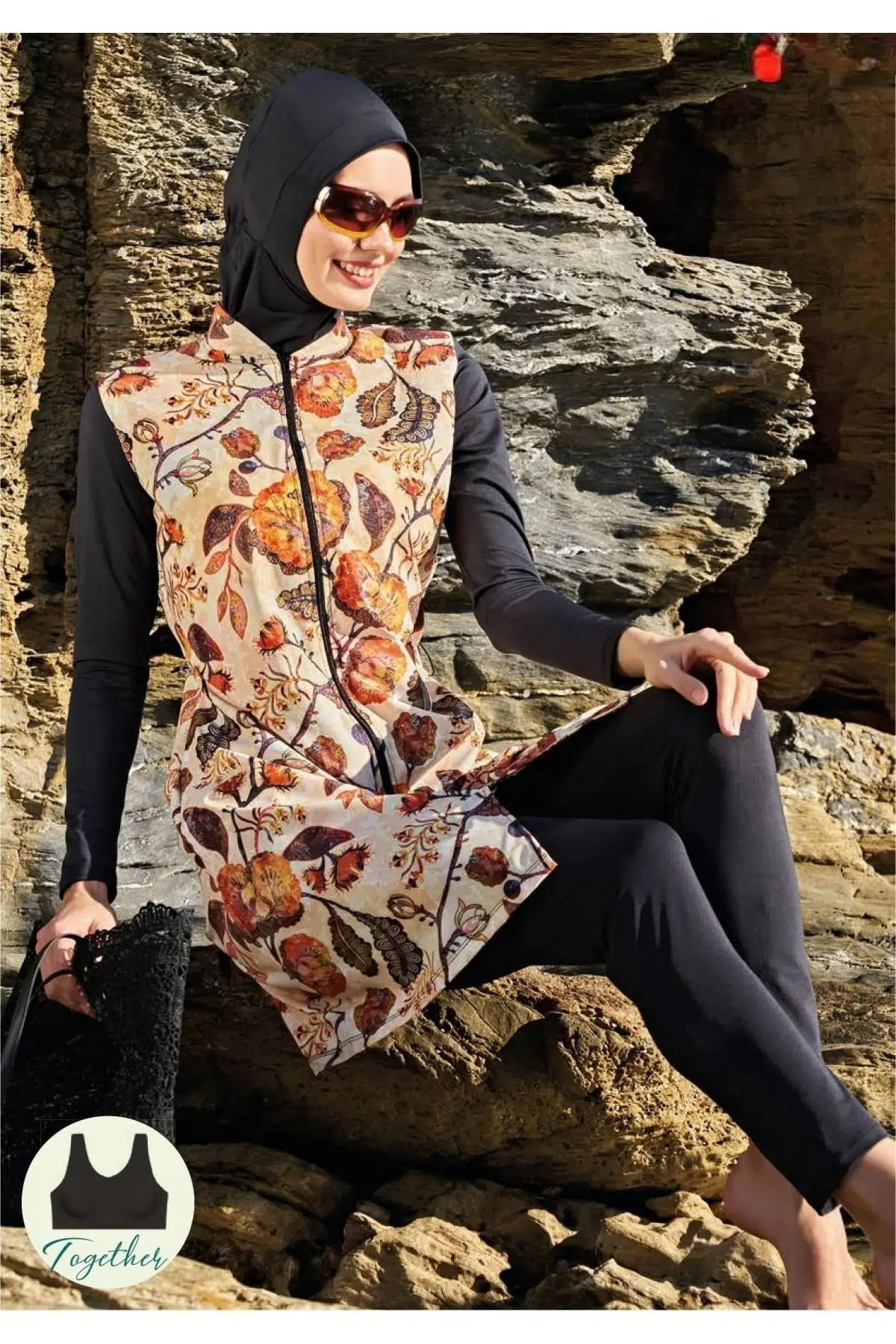 Ruko Maio 23111-8 Çiçek Desenli Tam Tesettür Mayo - DESENLİ