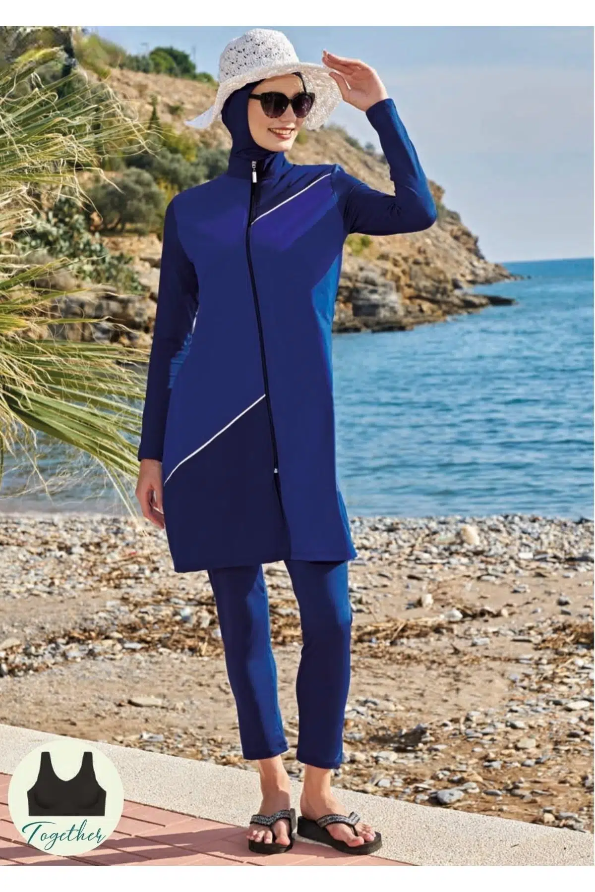 Ruko Maio 23114-3 Esnek Paraşüt Kumaş Hakim Yaka Tam Tesettür Mayo - LACİVERT