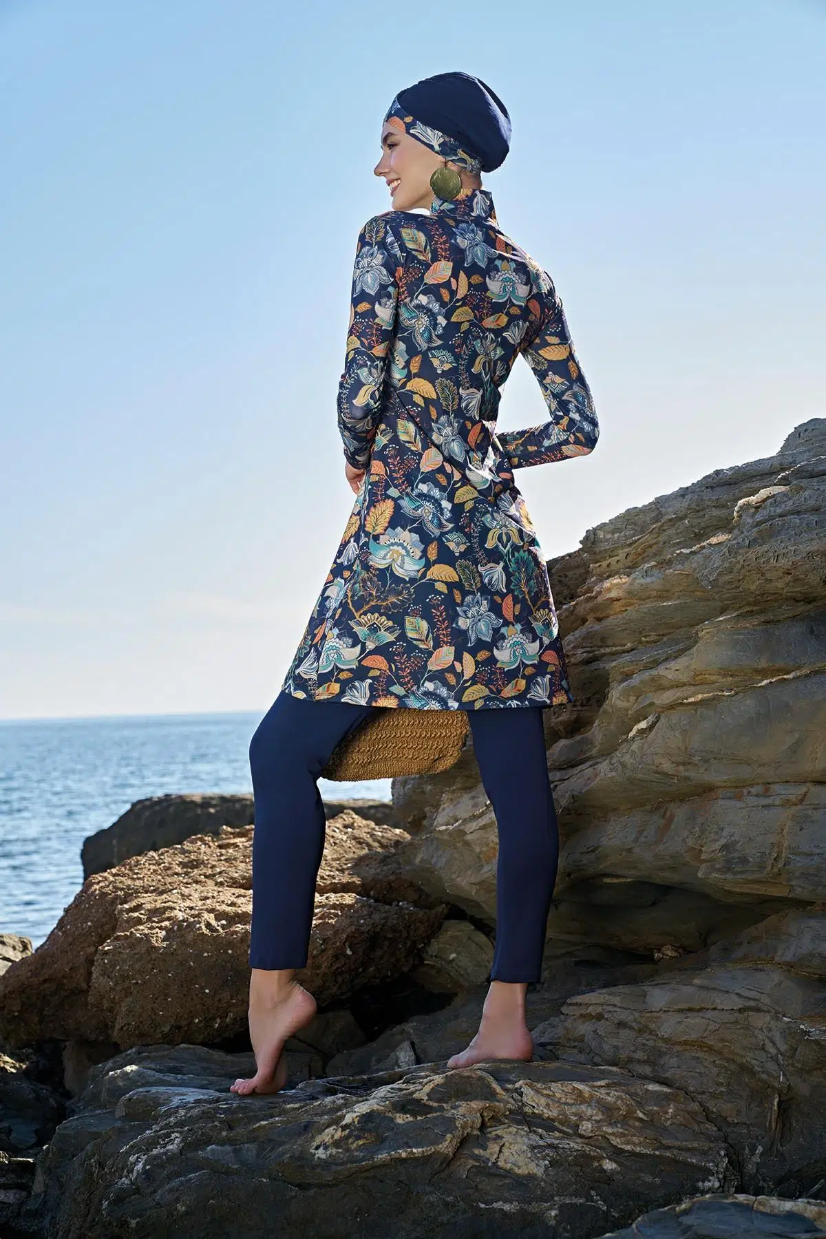 Ruko Maio 23121-7 Çift Boneli Balıkçı Yaka Tam Tesettür Mayo - LACİVERT