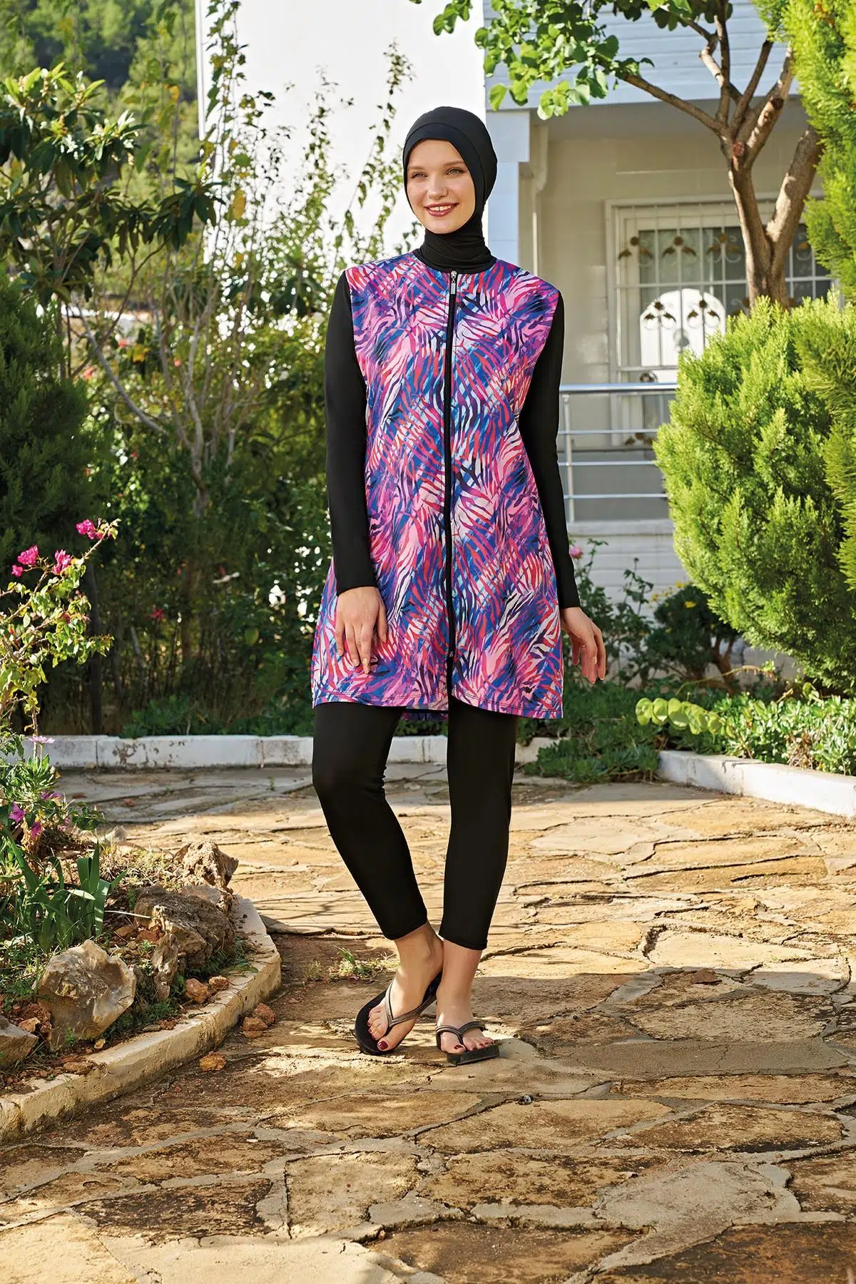 Ruko Maio 23136-8 Kadın 0 Yaka Paraşüt Kumaş Tam Tesettür Mayo - DESENLİ