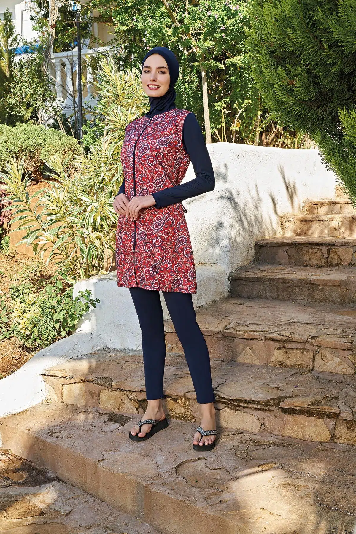 Ruko Maio 23136-9 0 Yaka Paraşüt Kumaş Tam Tesettür Mayo - DESENLİ