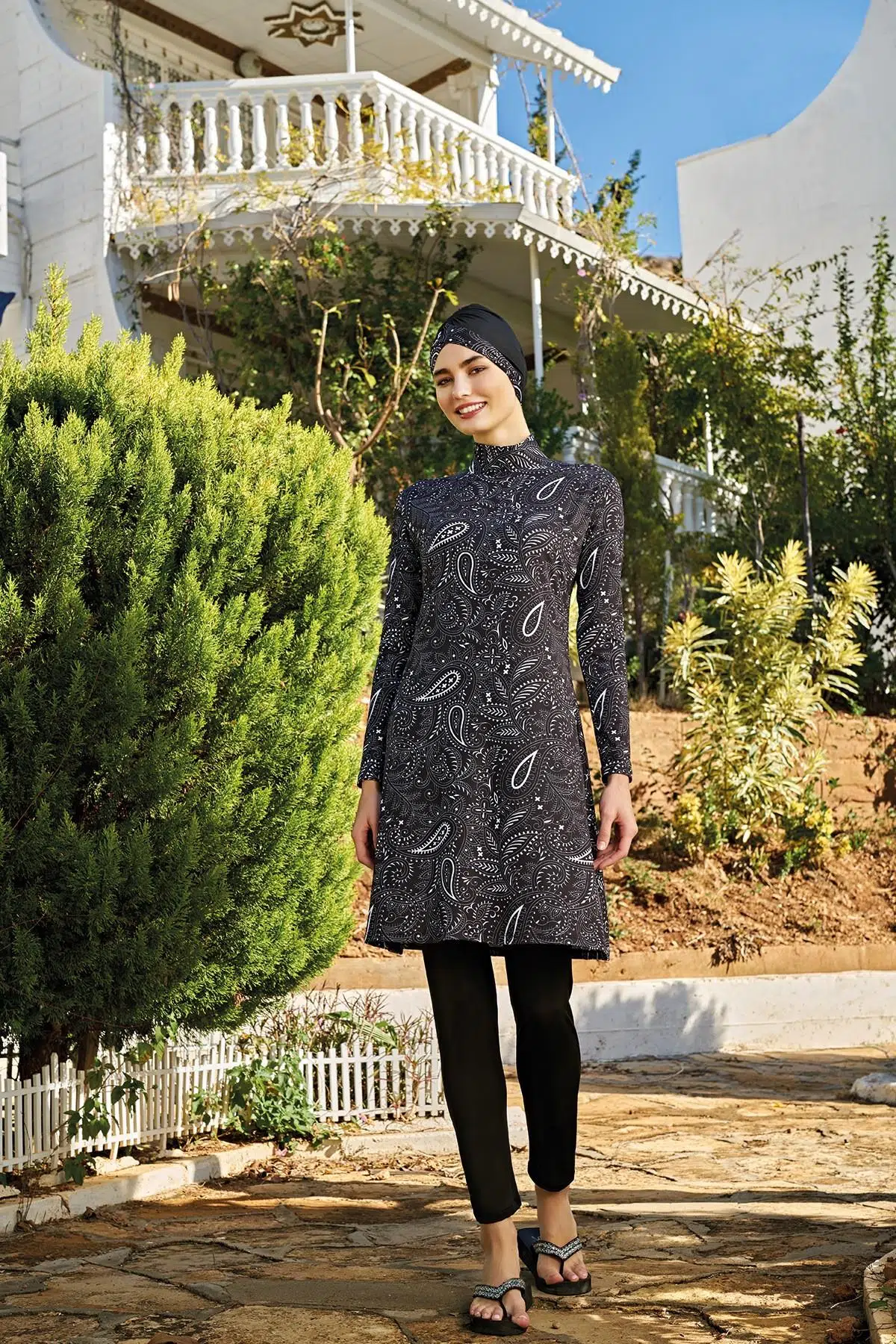 Ruko Maio 23137-5 Büyük Beden Balıkçı Yaka Tam Tesettür Mayo - SİYAH