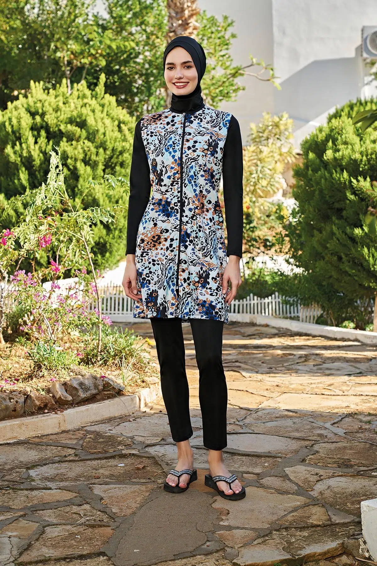 Ruko Maio 23139-7 Kadın Büyük Beden 0 Yaka Paraşüt Kumaş Tam Tesettür Mayo - DESENLİ