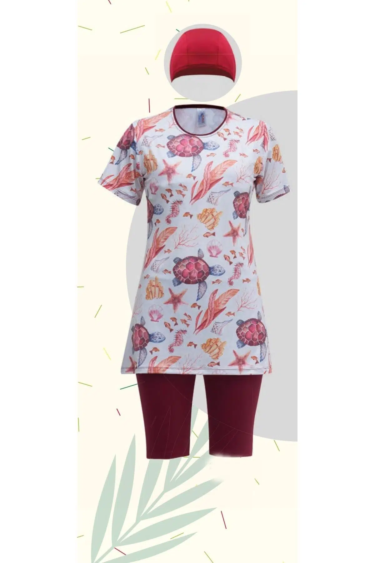 Ruko Maio 23142-2 Kız Çocuk Esnek Kumaş Yarı Tesettür Mayo - DESENLİ