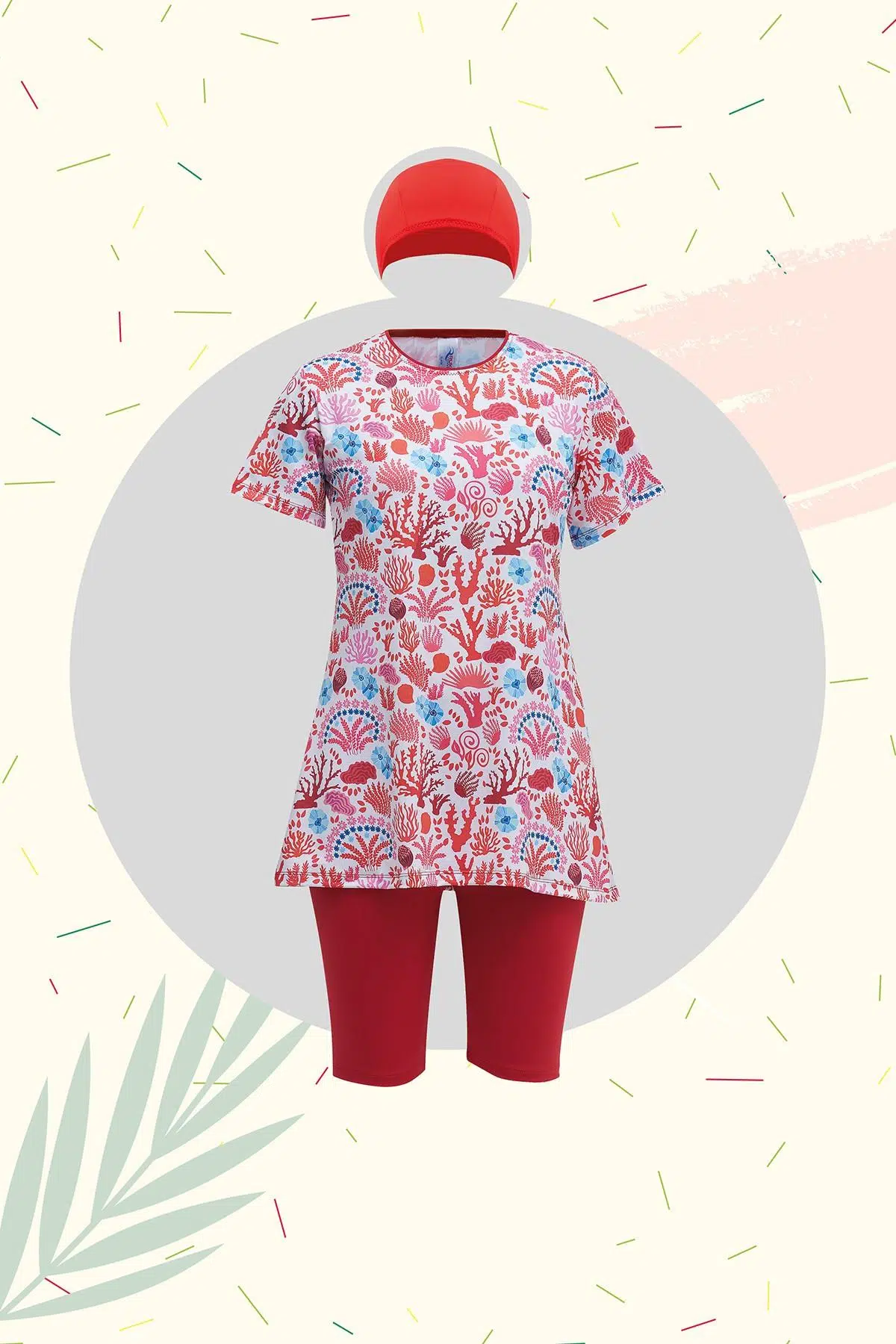 Ruko Maio 23142-3 Kız Çocuk Esnek Kumaş Yarı Tesettür Mayo - KIRMIZI