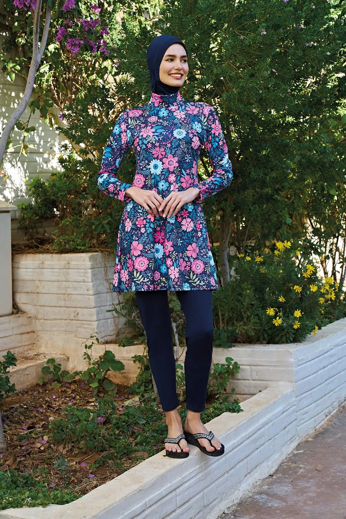 Ruko Maio 23147-12 Kadın Balıkçı Yaka Tam Tesettür Mayo - DESENLİ