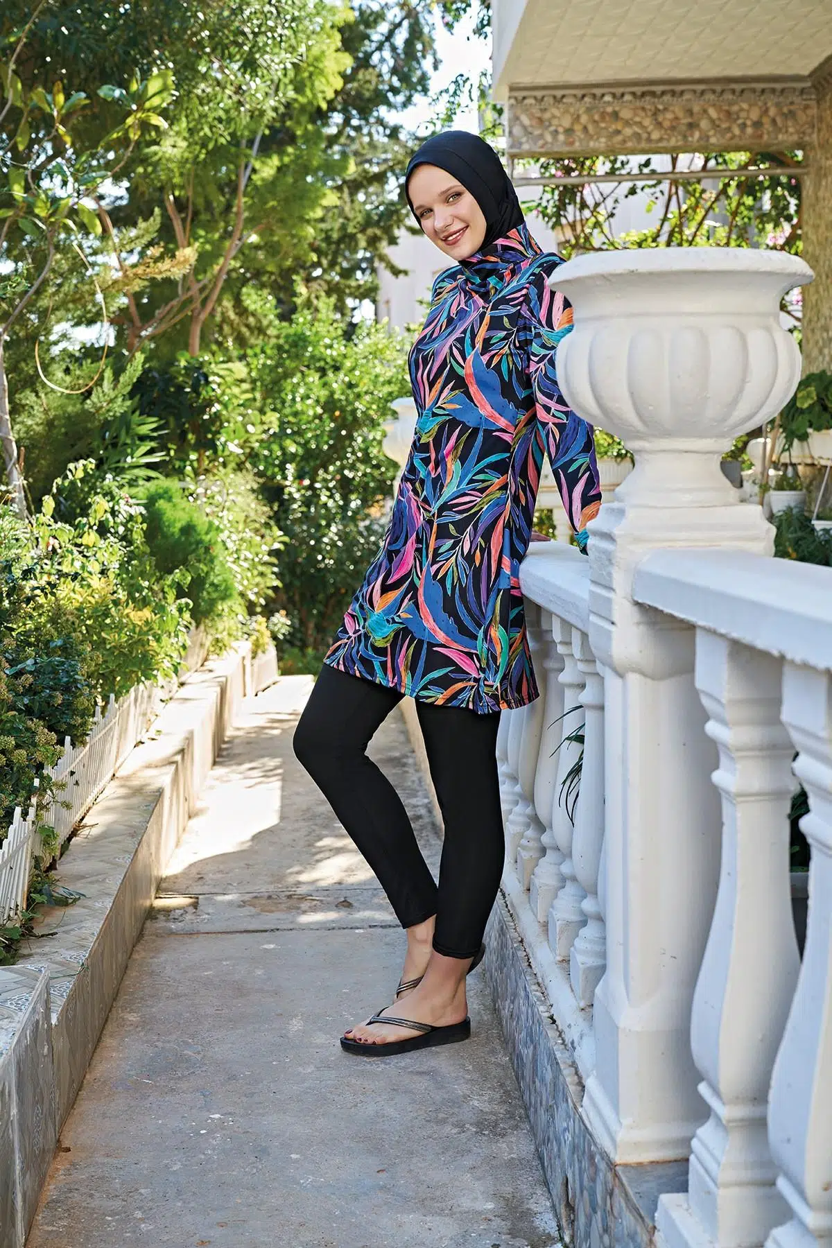 Ruko Maio 23147-3 Kadın Balıkçı Yaka Tam Tesettür Mayo - DESENLİ