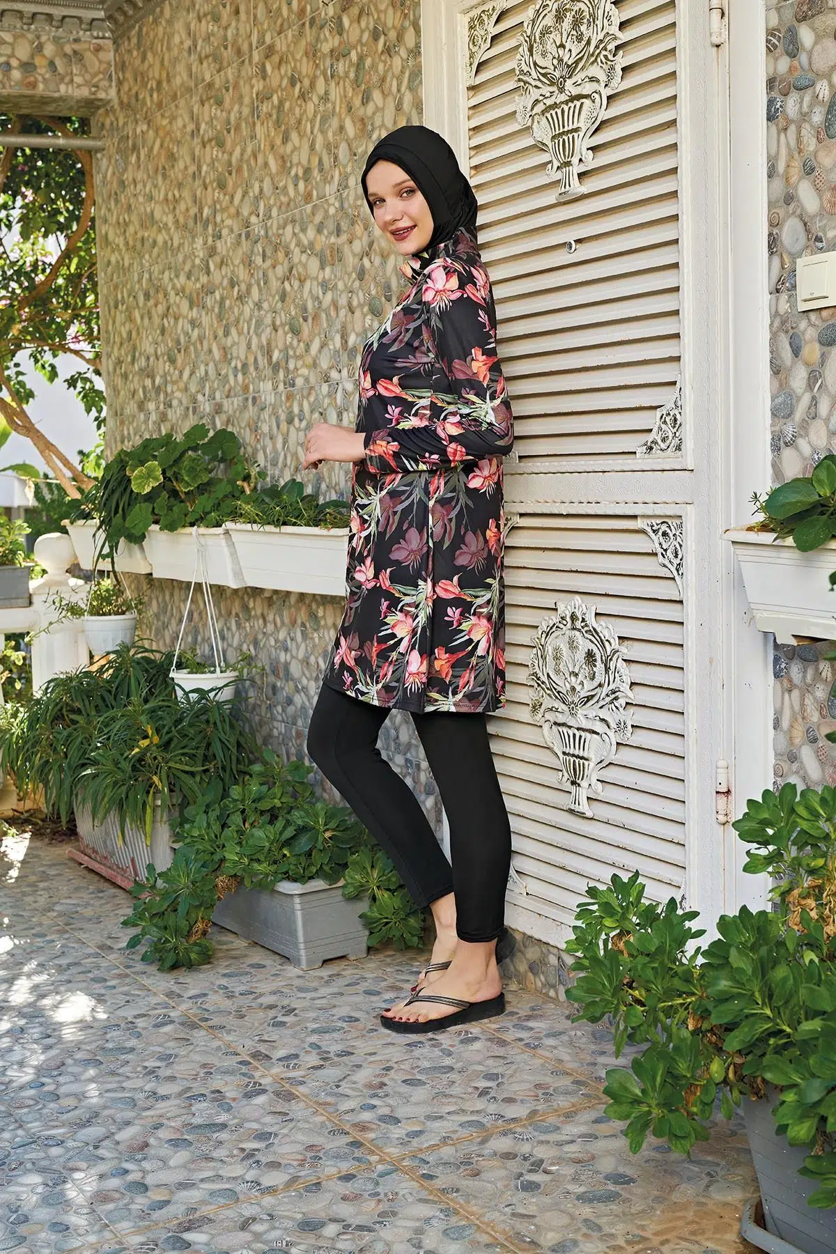 Ruko Maio 23147-7 Kadın Balıkçı Yaka Tam Tesettür Mayo - DESENLİ