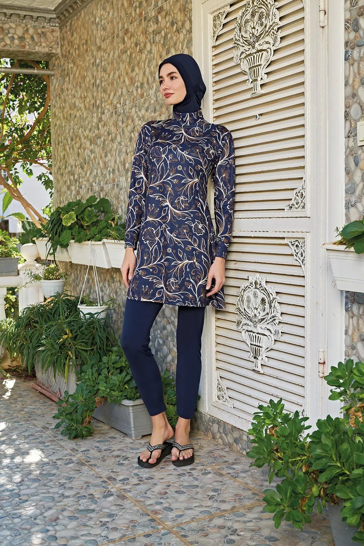 Ruko Maio 23147-8 Kadın Balıkçı Yaka Tam Tesettür Mayo - LACİVERT