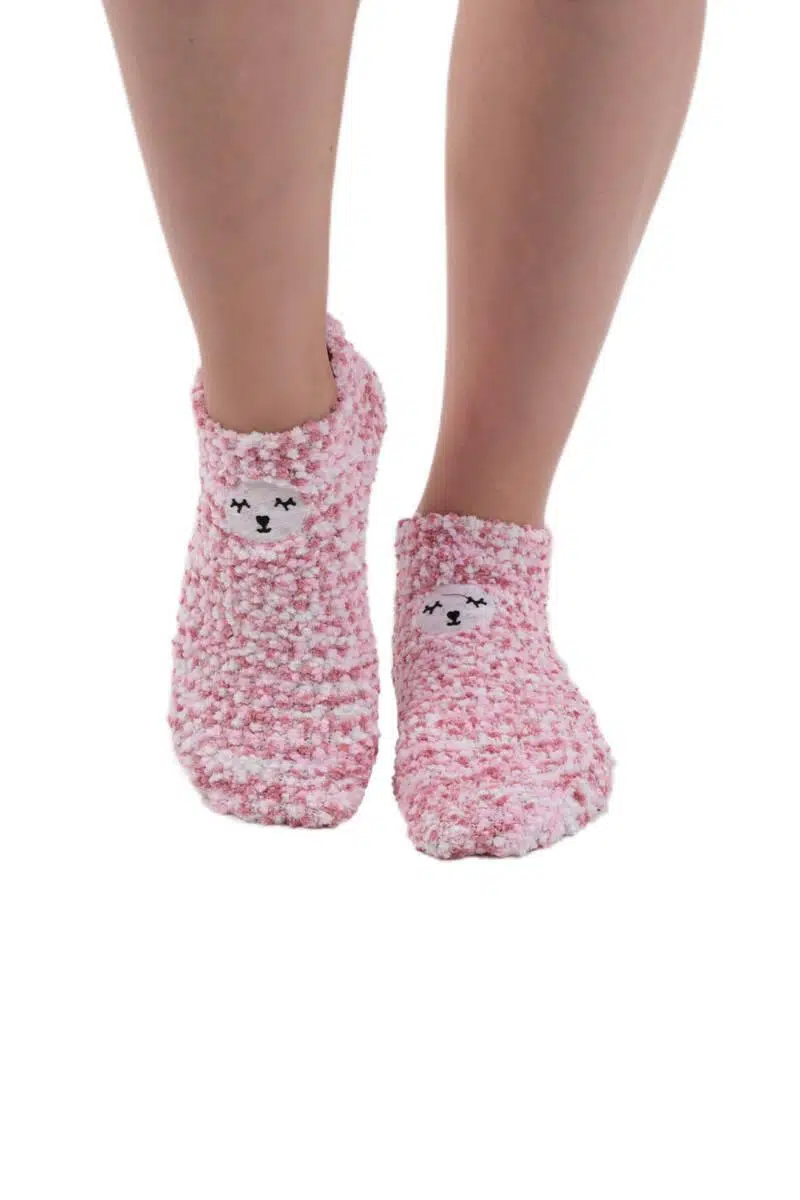 Sahab 48950 Kadın Ayıcık Desenli Peluş Patik - PEMBE