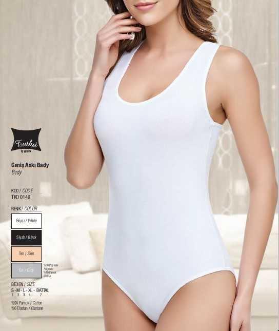 Tutku 0149 Beyaz Geniş Askı Çıtçıtlı Bady - BEYAZ