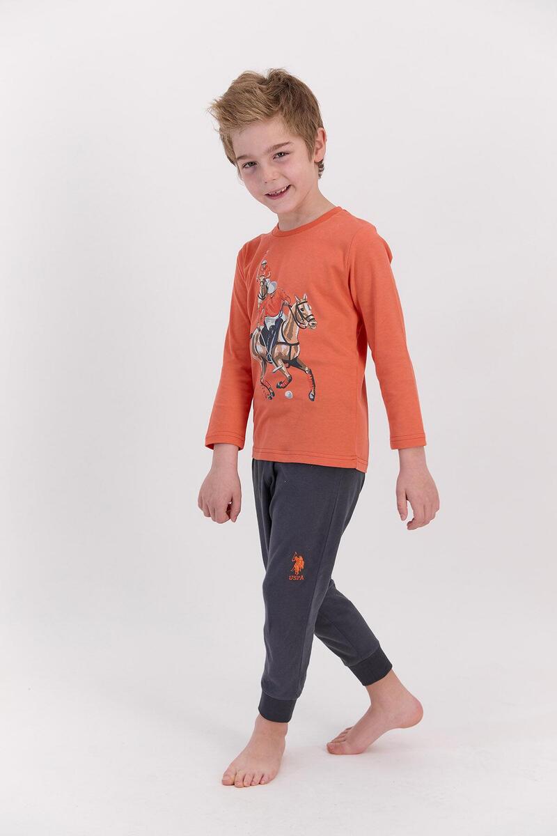 U.S. Polo Assn 922 Garson Erkek Çocuk Ribanalı Pijama Takımı - TURUNCU