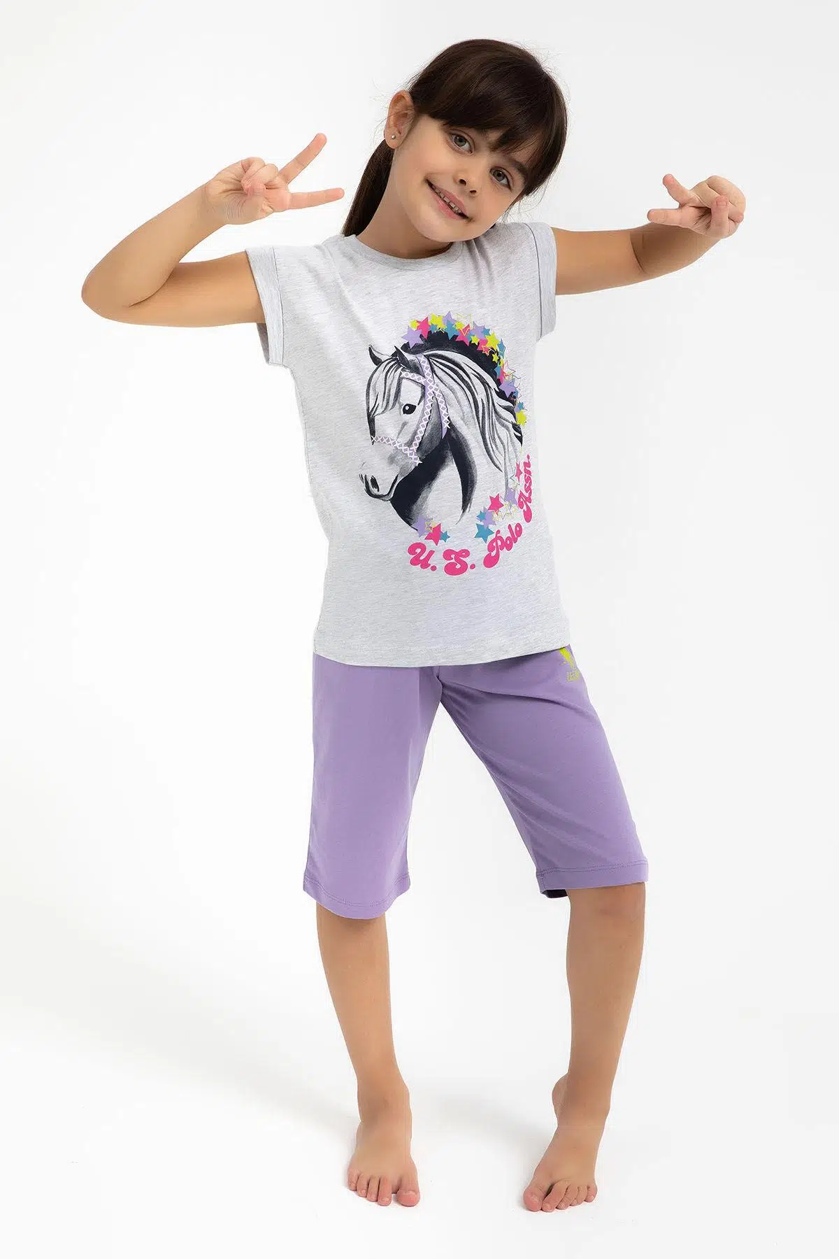 U.S. Polo Assn 1049 Garson Stars Kız Çocuk Kapri Takım - GRİ