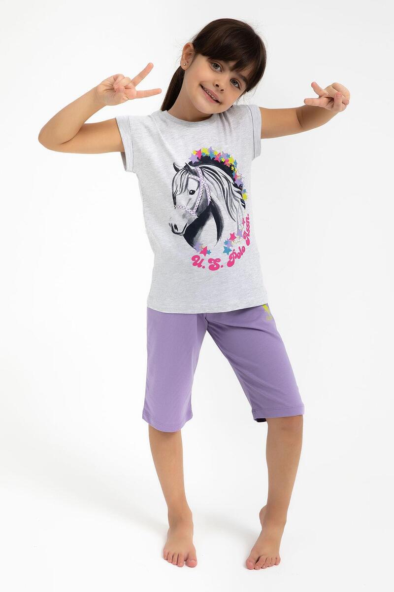 U.S. Polo Assn 1049 Stars Kız Çocuk Kapri Takım - GRİ