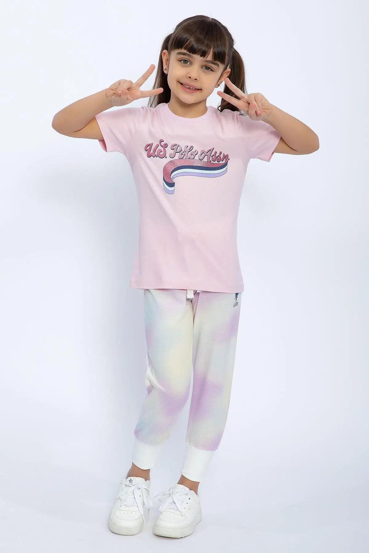 U.S. Polo Assn 1070 Batik Desenli Kız Çocuk İkili Takım - PEMBE