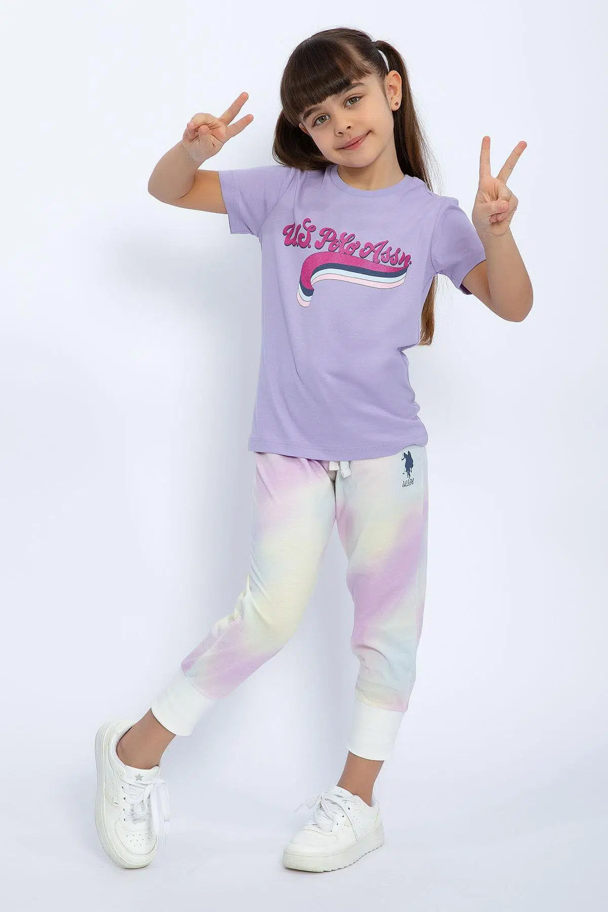 U.S. Polo Assn 1070 Garson Batik Desenli Kız Çocuk İkili Takım