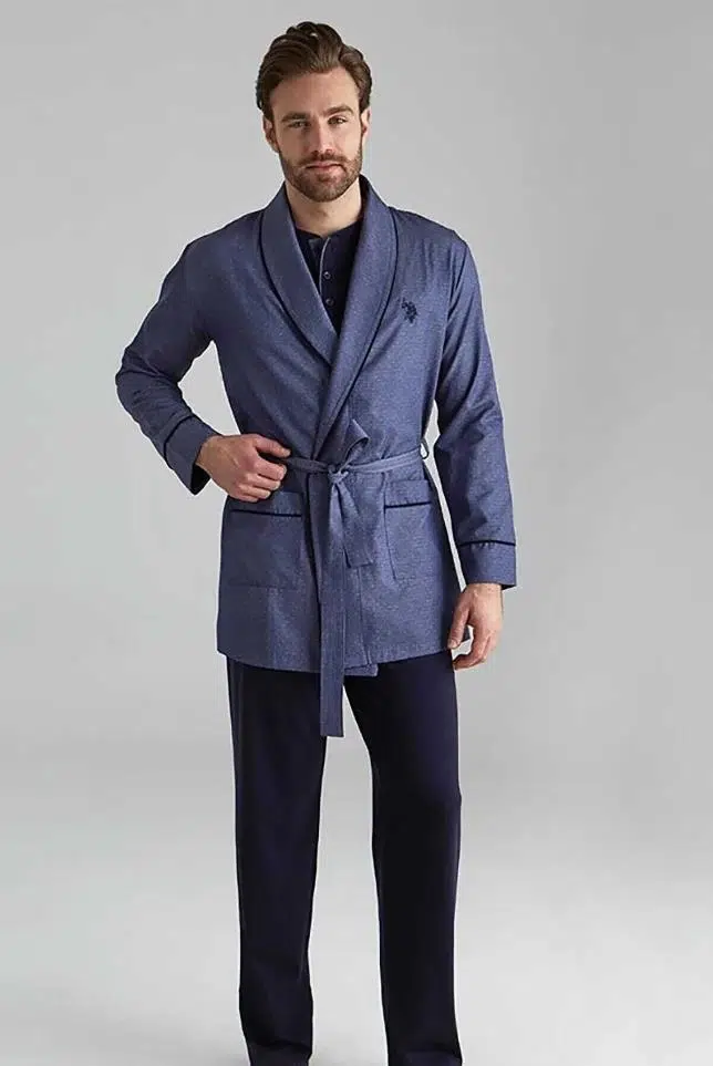 U.S Polo Assn 12000 Erkek Uzun Kollu Kısa Kollu Şortlu Takım Sabahlık 3'Lü - LACİVERT