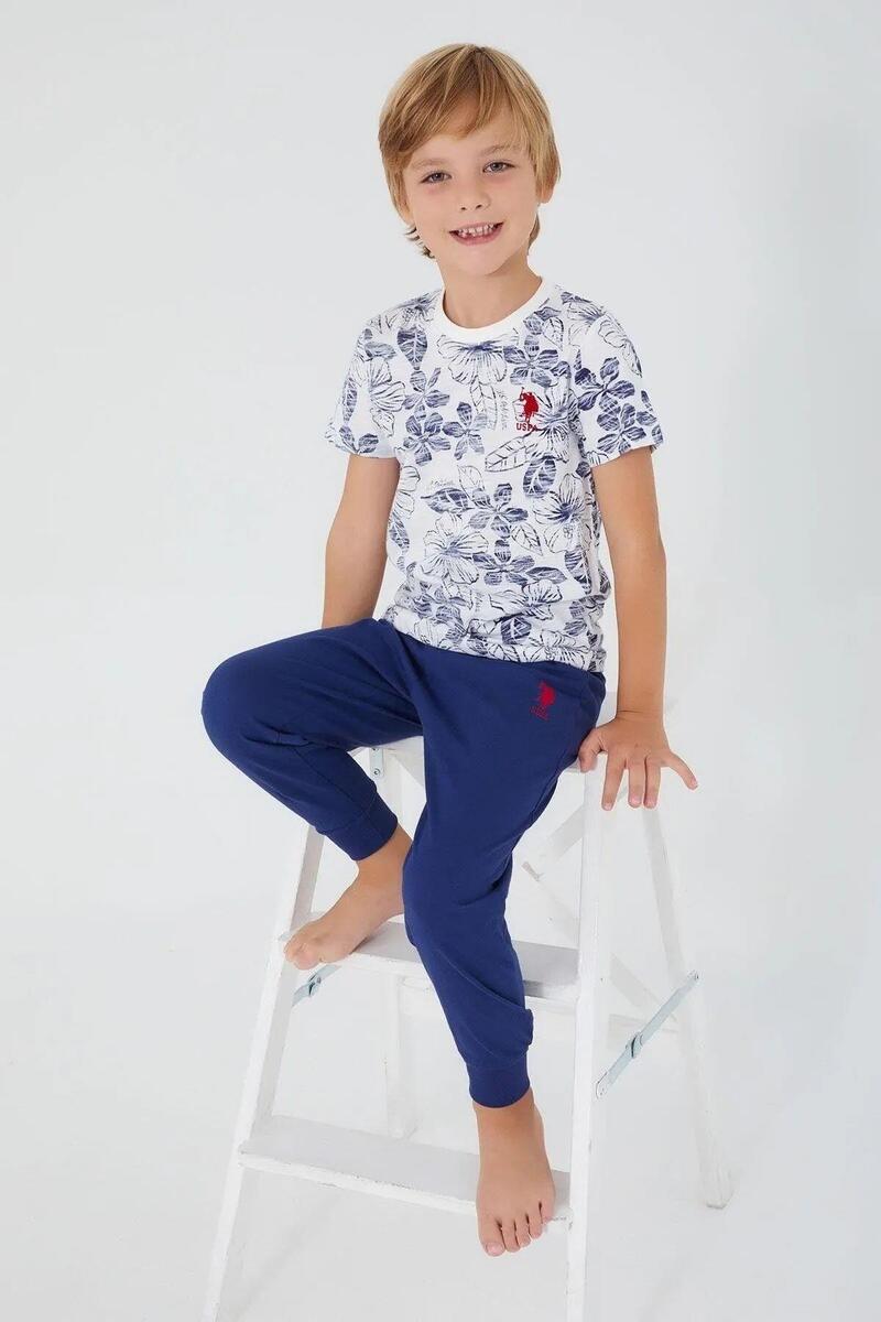 U.S. Polo Assn. 1358 Garson Flowered Erkek Çocuk Kısa Kol Pijama Takım - KREM