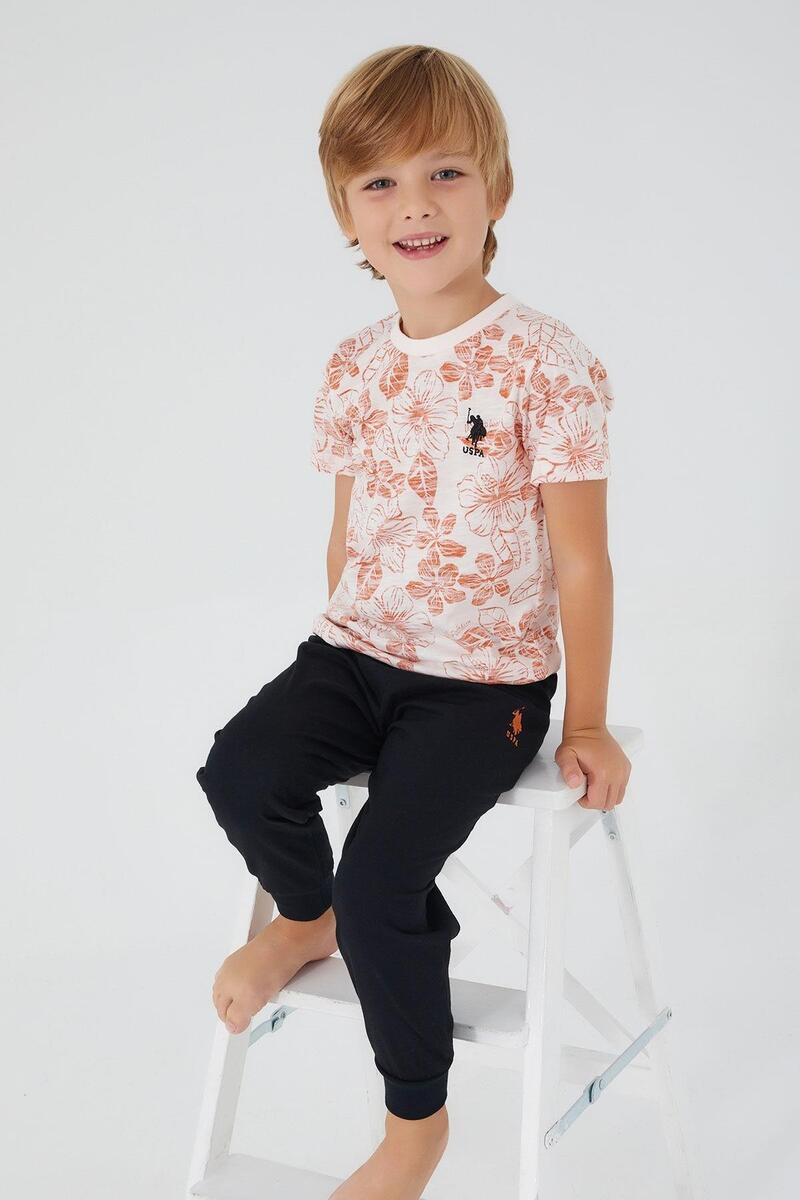 U.S. Polo Assn. 1358 Garson Flowered Erkek Çocuk Kısa Kol Pijama Takım - VANİLYA