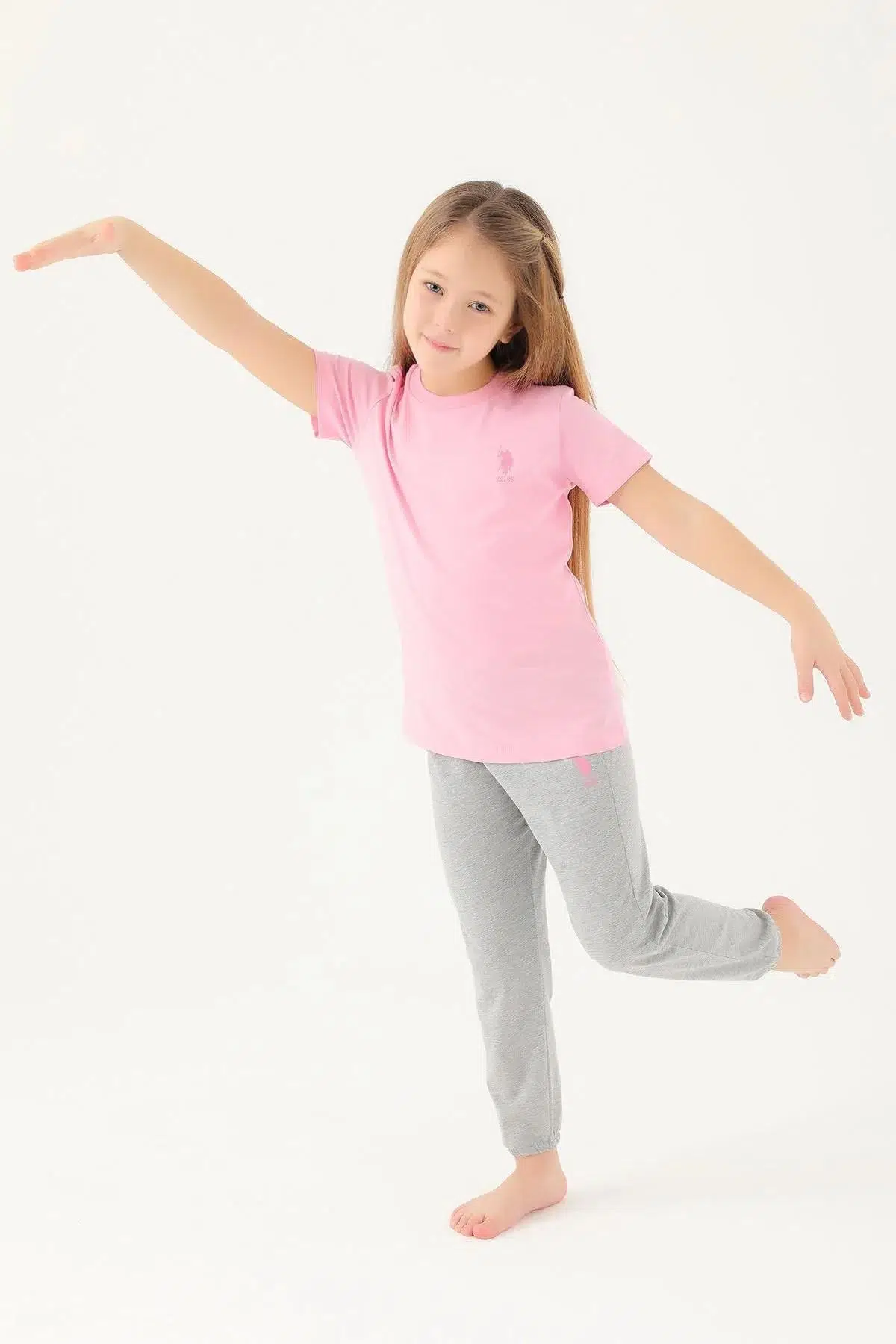 U.S. Polo Assn. 1449 Kız Çocuk Light Cute Pembe Kısa Kol Pijama Takım - PEMBE