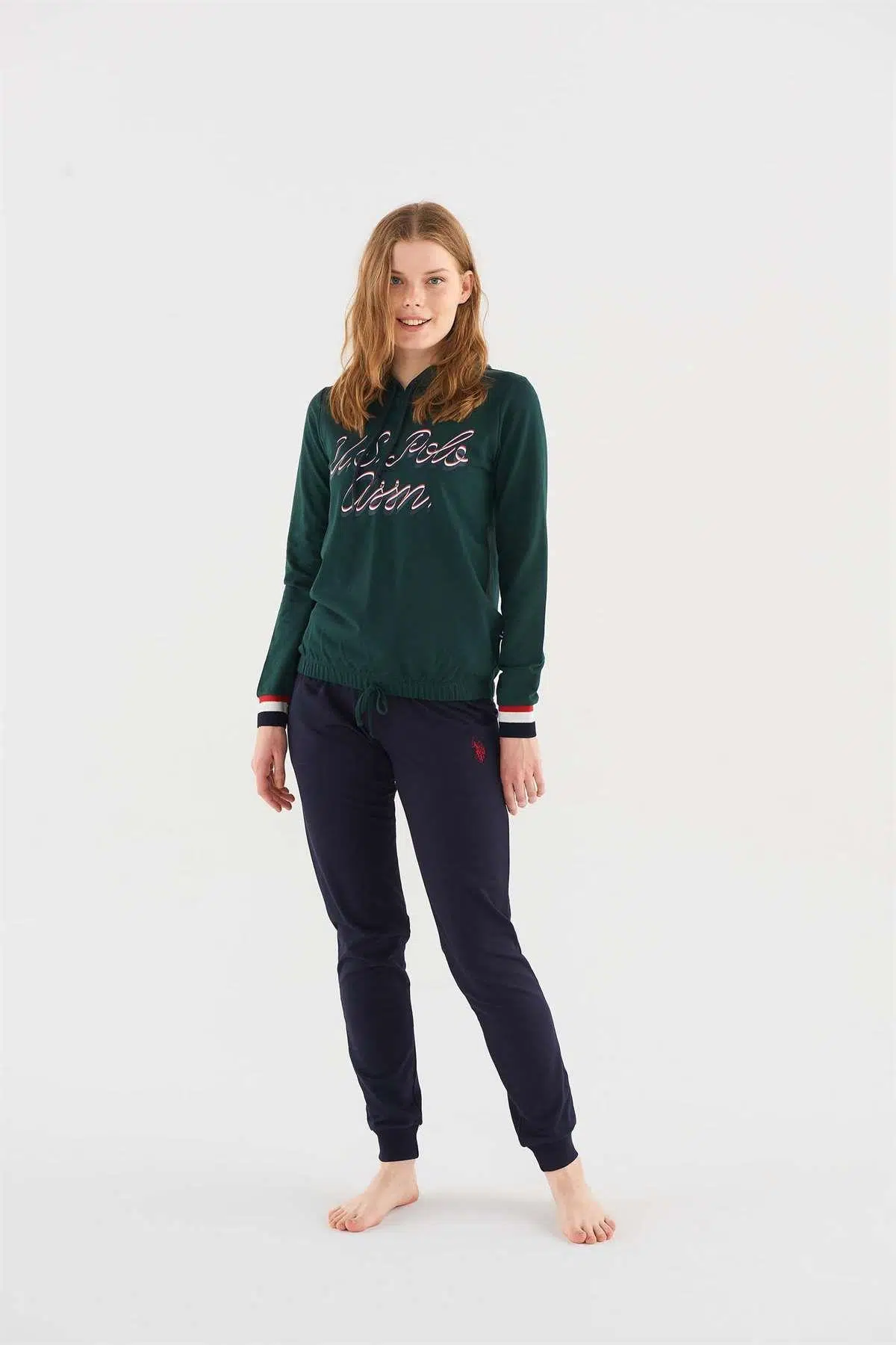 U.s Polo Assn 16806 Kadın Uzun Kollu Pijama Takımı - YEŞİL
