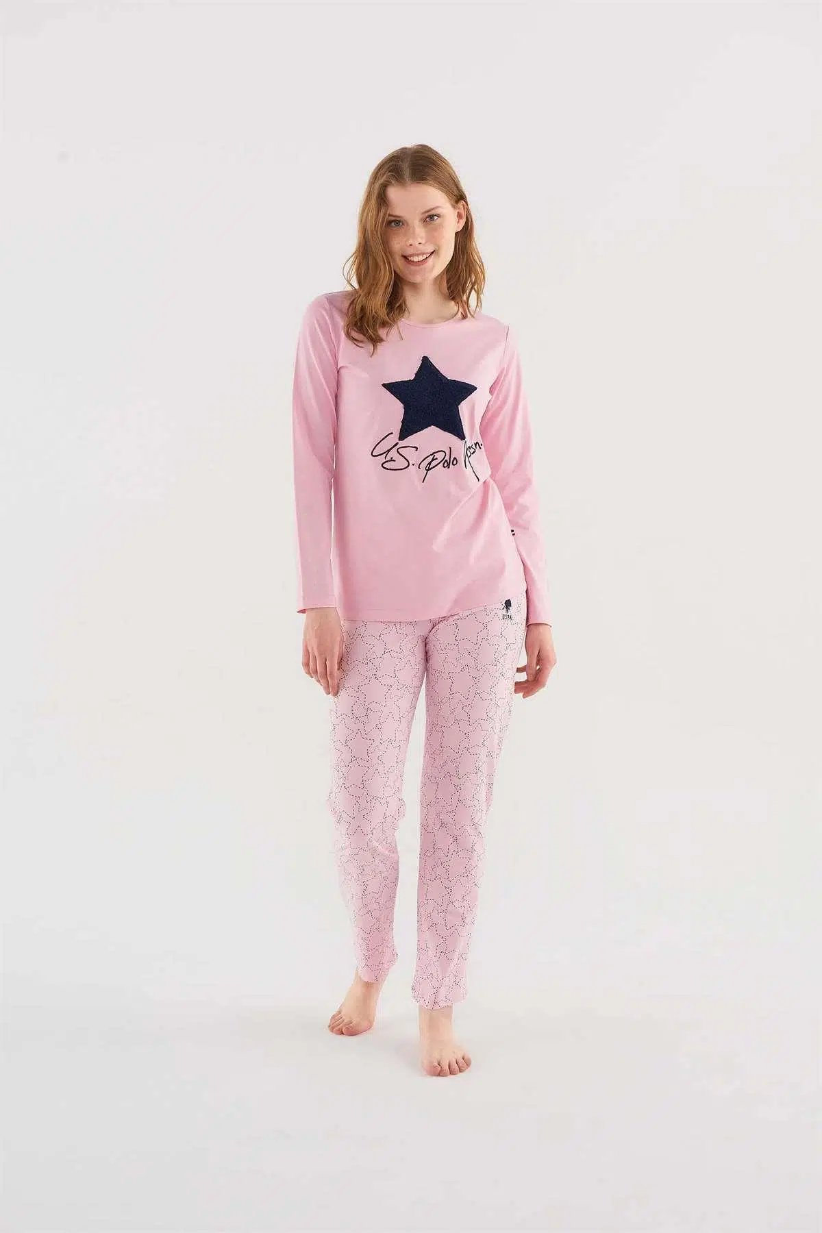U.s Polo Assn 16835 Kadın Yuvarlak Yaka Uzun Kollu Pijama Takımı - PEMBE