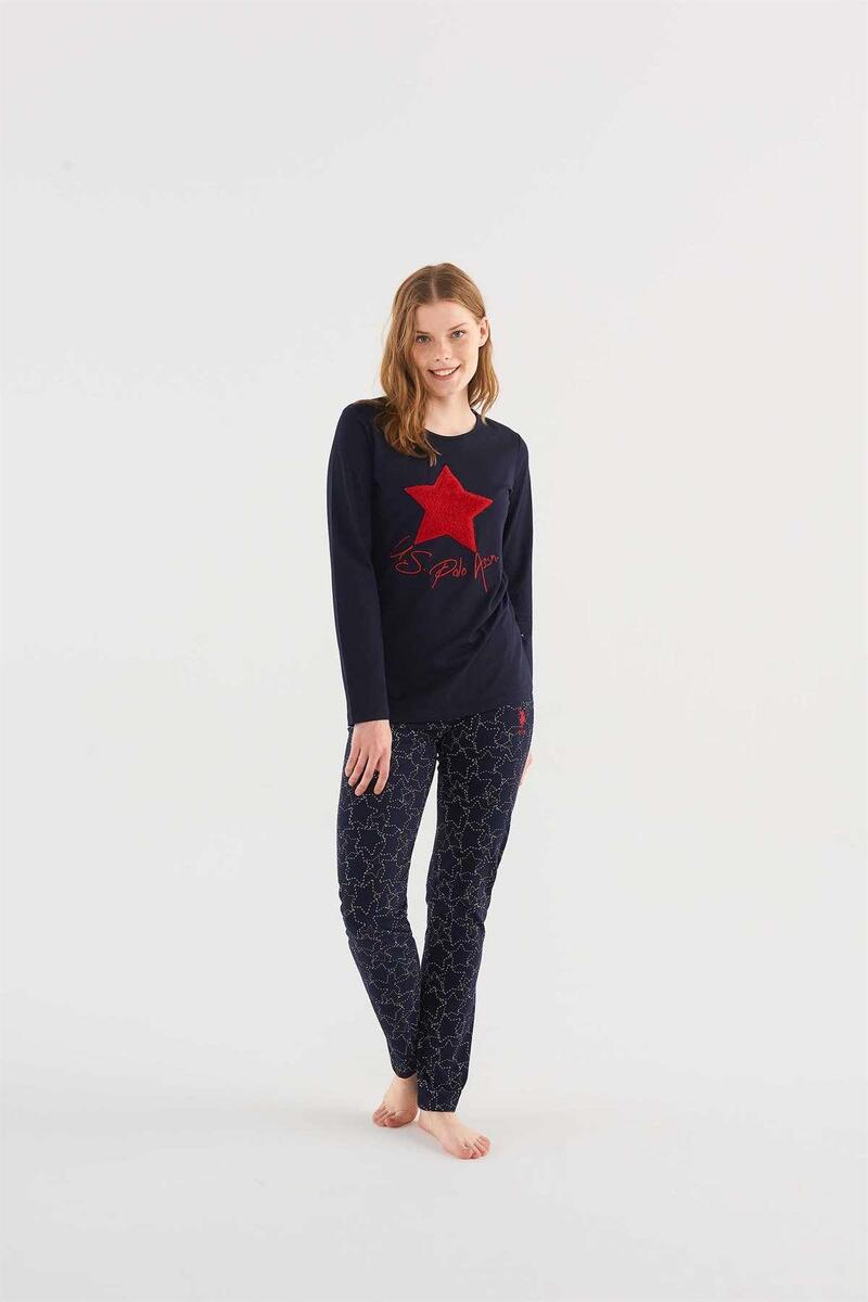 U.s Polo Assn 16835 Kadın Yuvarlak Yaka Uzun Kollu Pijama Takımı - LACİVERT