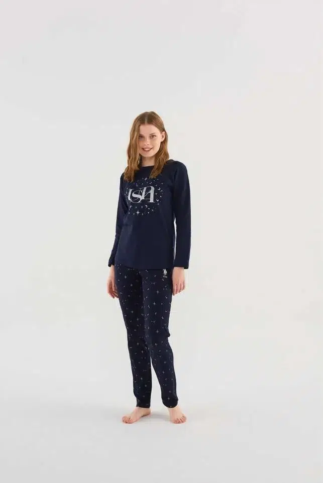 U.s Polo Assn 16838 Kadın Lacivert Yuvarlak Yaka Pijama Takım - LACİVERT