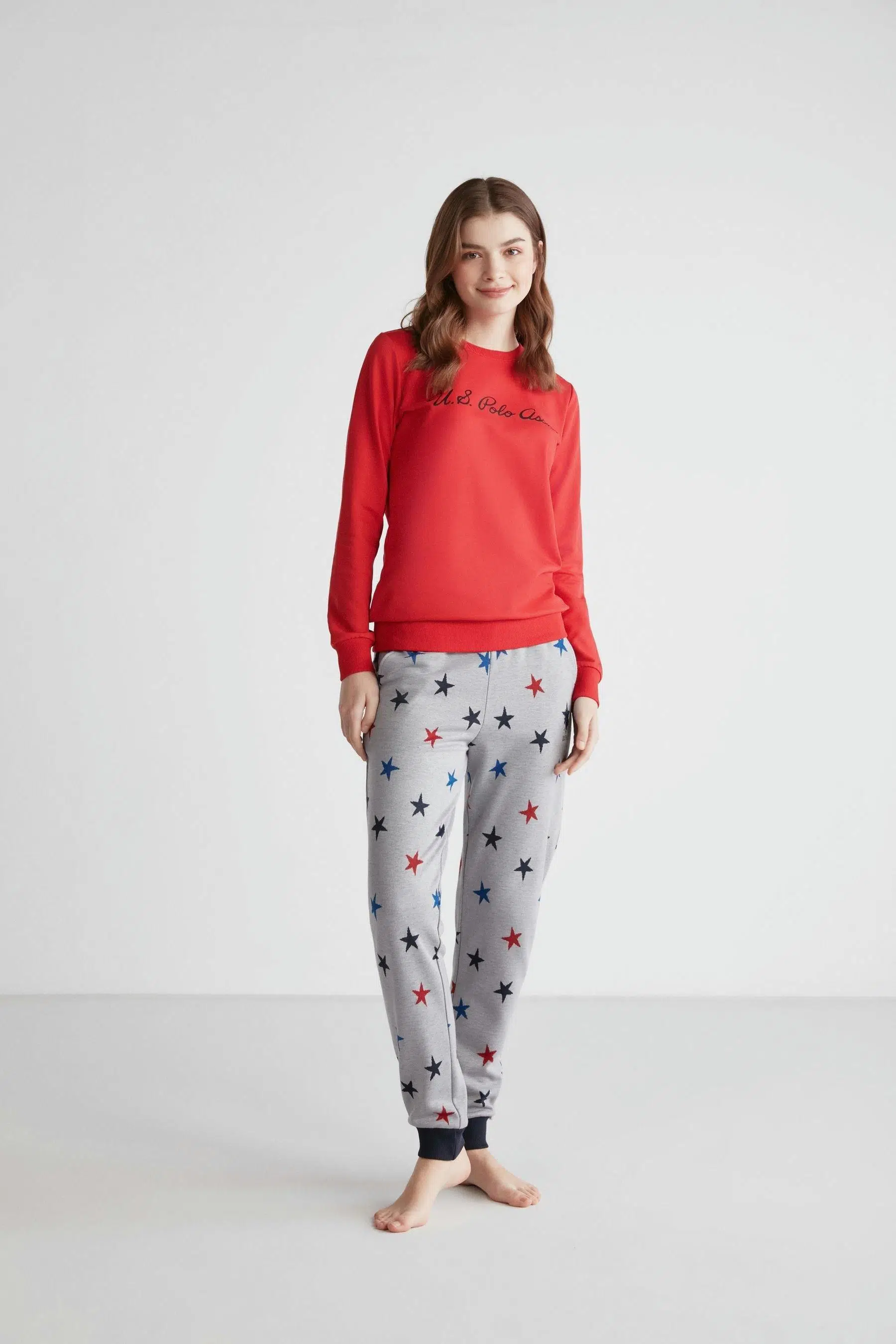 U.S Polo Assn 16958 Kadın Kırmızı Patlı Pijama Takım - KIRMIZI