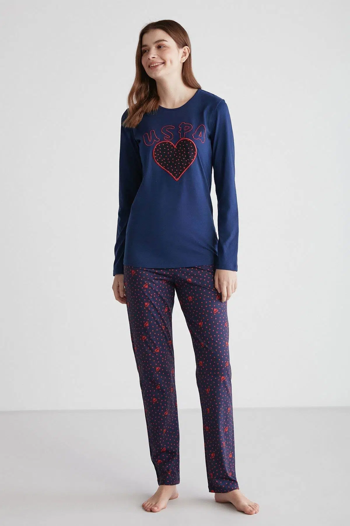 U.S. Polo Assn. 16967 Kadın Yuvarlak Yaka Pijama Takımı - LACİVERT