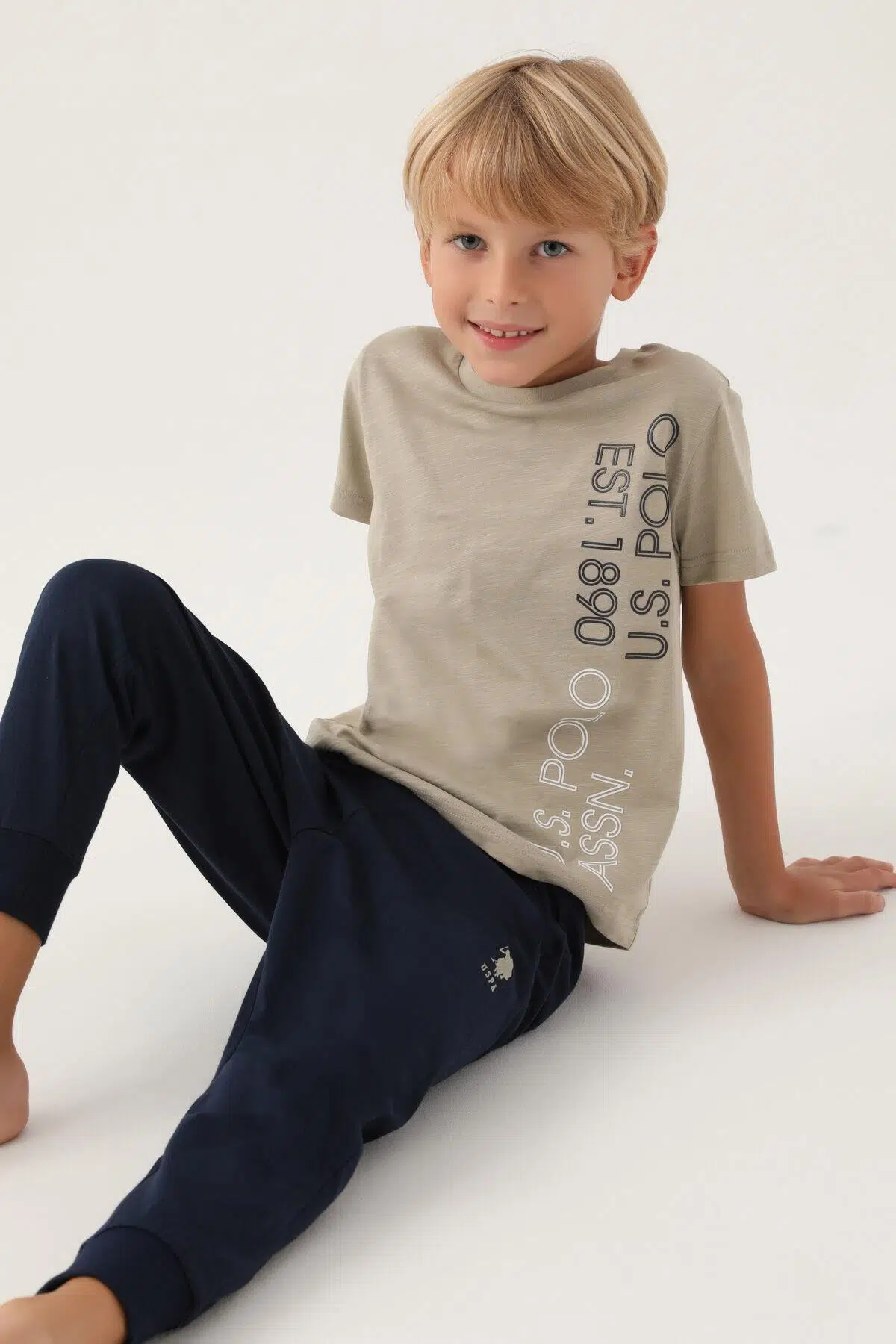 U.S. Polo Assn. 1702 Lisanslı Straight Haki Erkek Çocuk Pijama Takımı