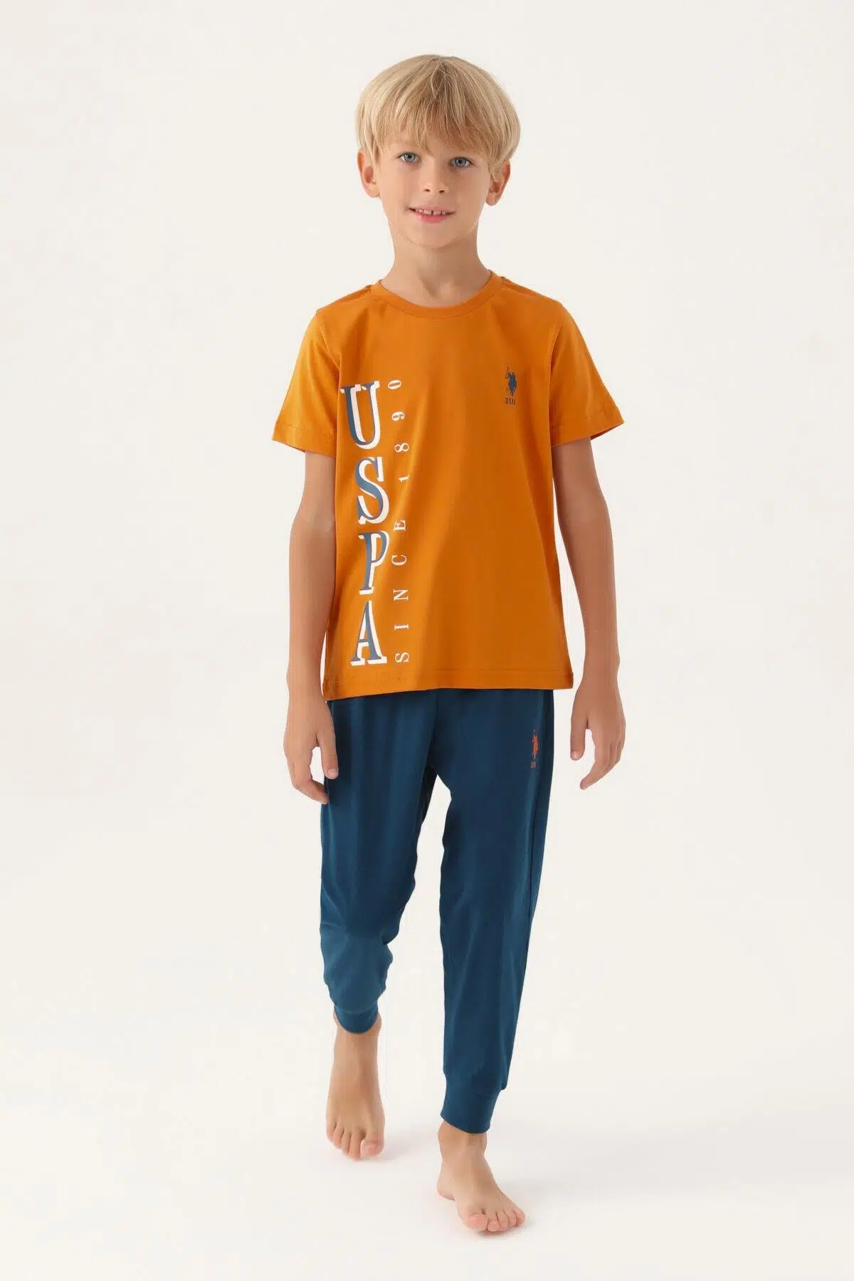 U.S. Polo Assn.1717 Garson Lisanslı Graphic Erkek Çocuk Pijama Takımı - KREMİT