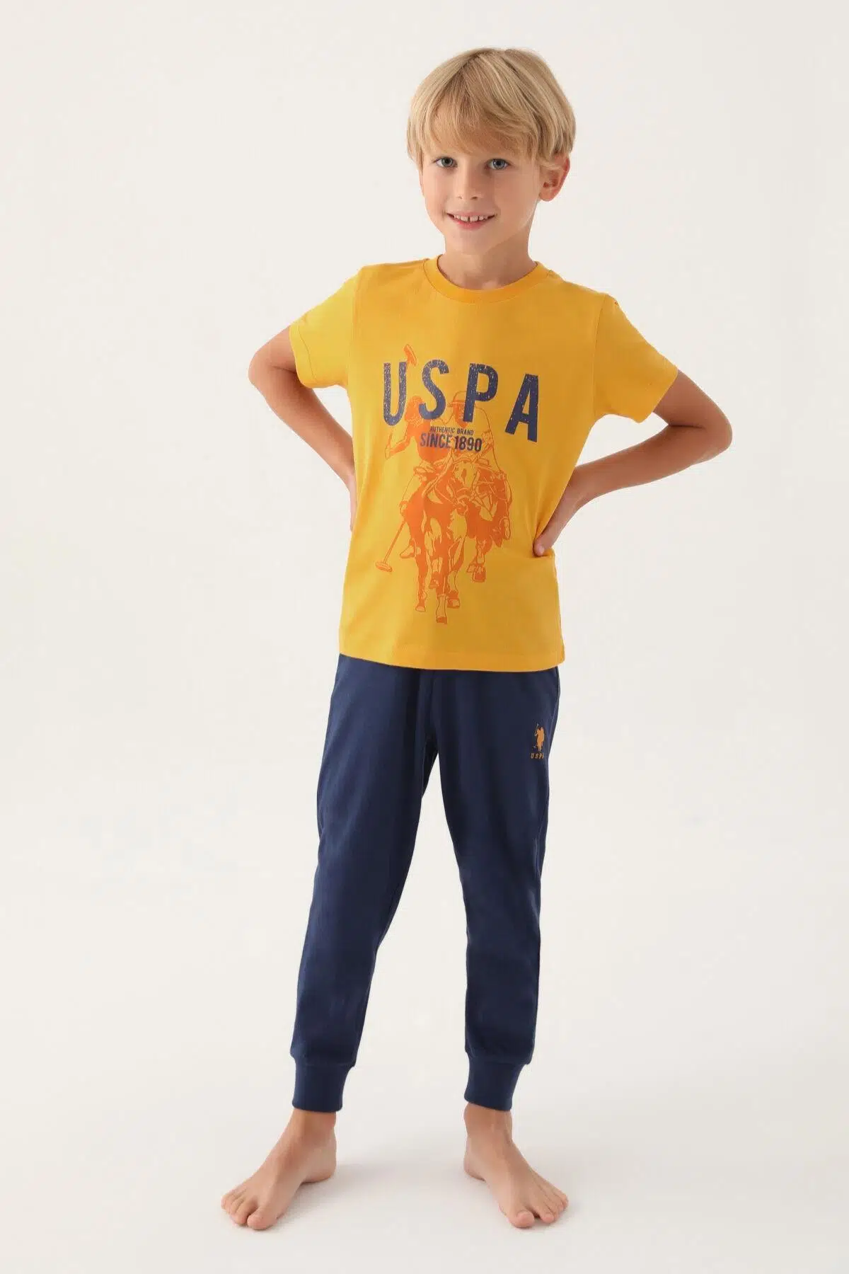 U.S. Polo Assn. 1739 Lisanslı Hat Hardal Erkek Çocuk Pijama Takımı - HARDAL