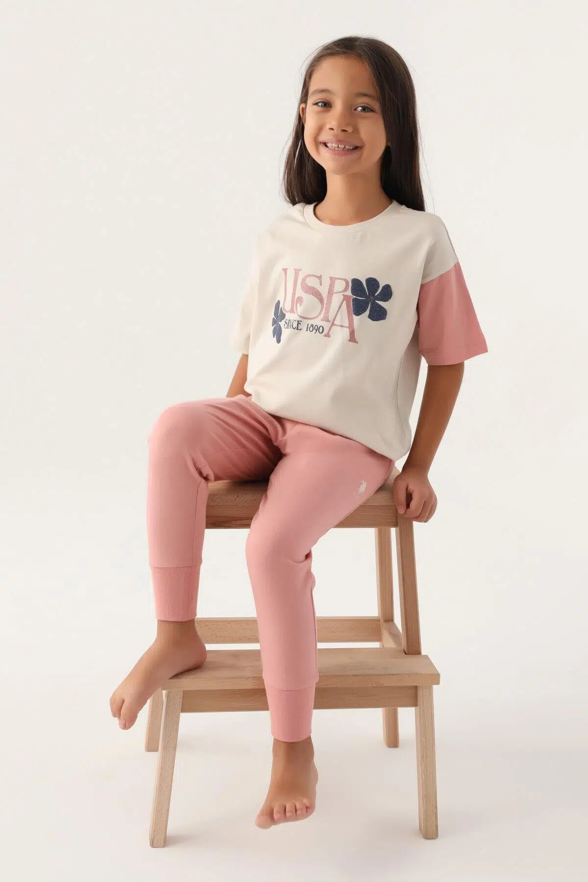 U.S. Polo Assn.1809 Lisanslı Rose Bej Kız Çocuk Pijama Takımı - BEJ