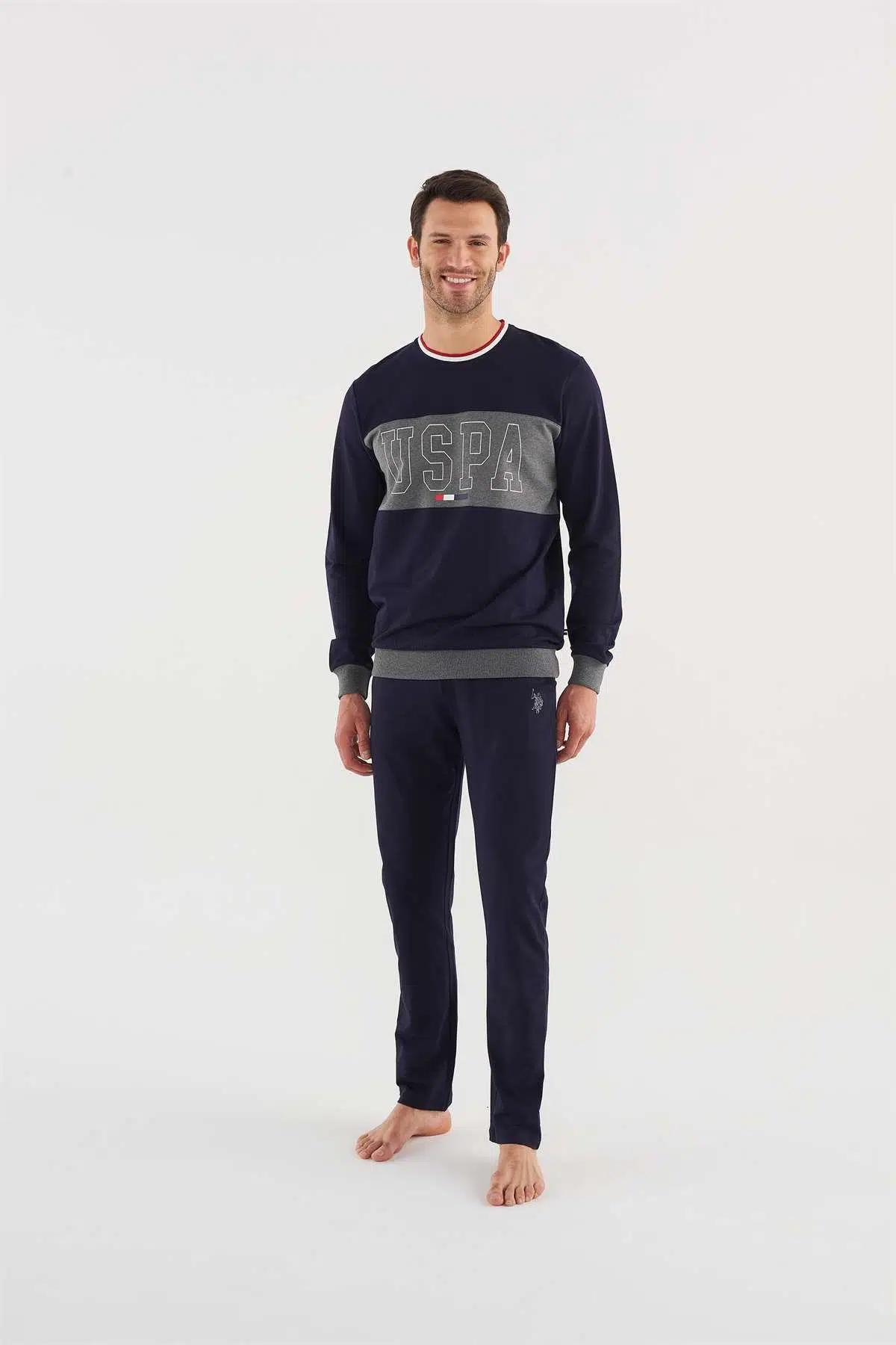 U.s Polo Assn 18616 Erkek Antrasit Melanj Pijama Takım - LACİVERT