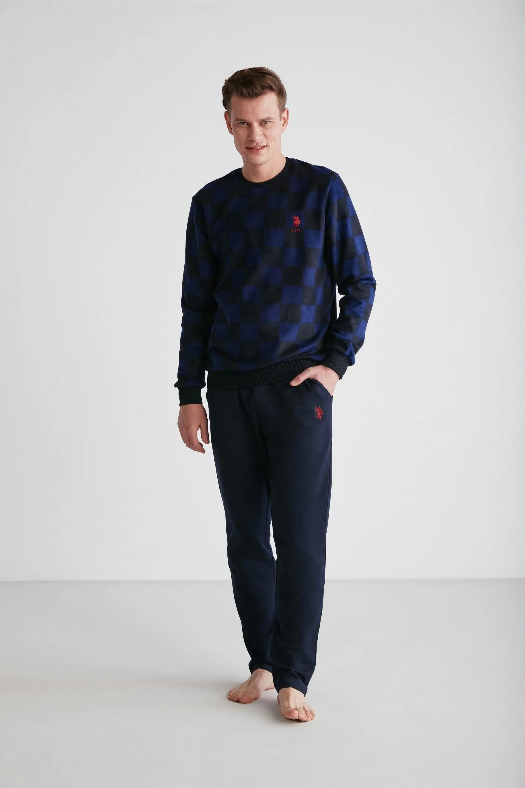 U.S Polo Assn 18713 Erkek Bordo Yuvarlak Yaka Pijama Takımı - LACİVERT