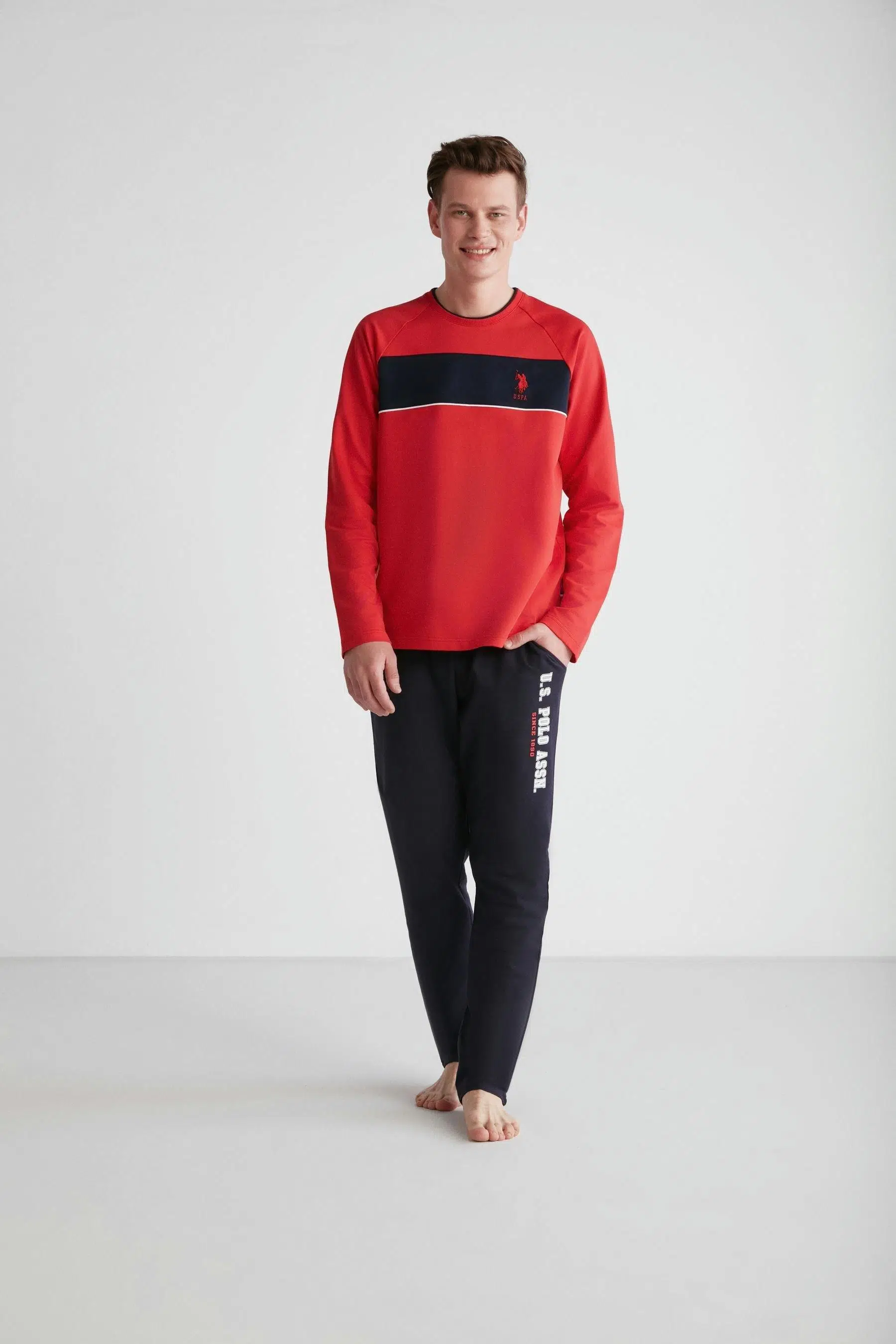 U.S. Polo Assn. 18721 Erkek Kırmızı Yuvarlak Yaka Pijama Takımı - KIRMIZI