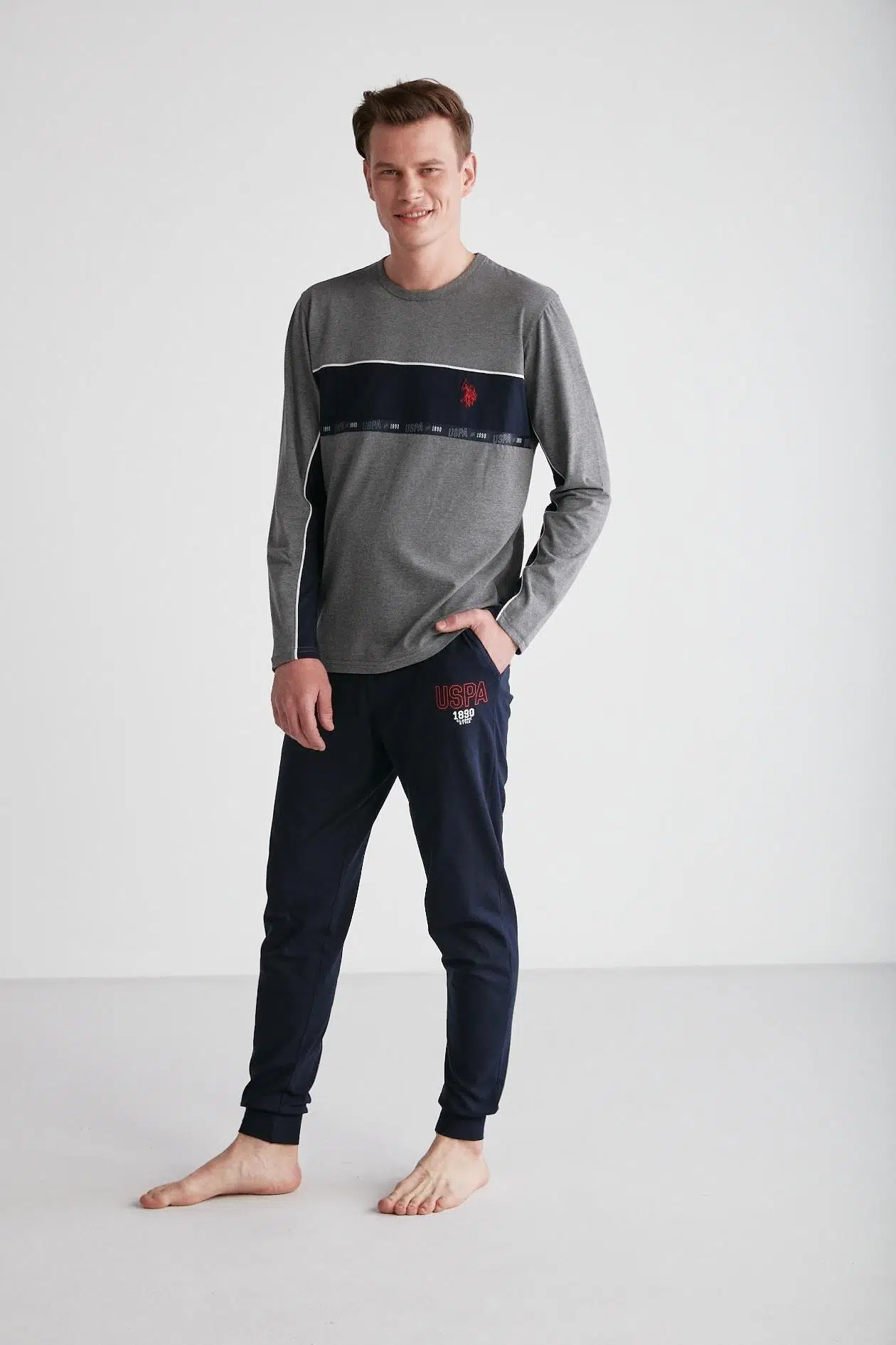 U.S. Polo Assn. 18725 Erkek Yuvarlak Yaka Pijama Takım - LACİVERT